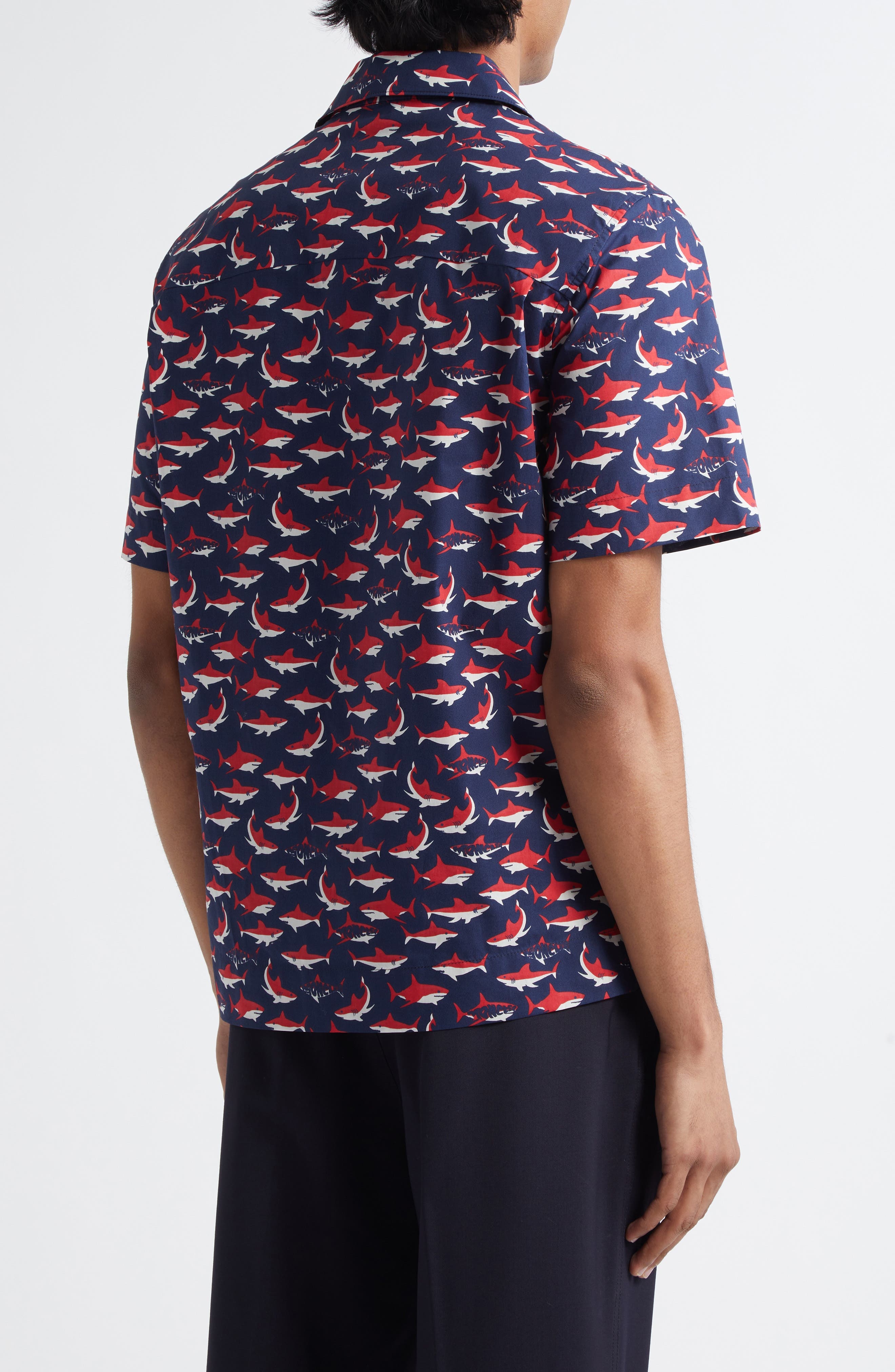 Moncler Logo Shark Cotton Camp Shirt in Blue at Nordstrom - 2