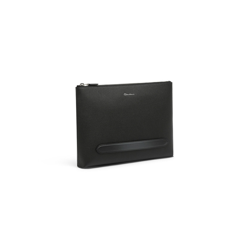 Santoni Black tumbled leather pouch outlook