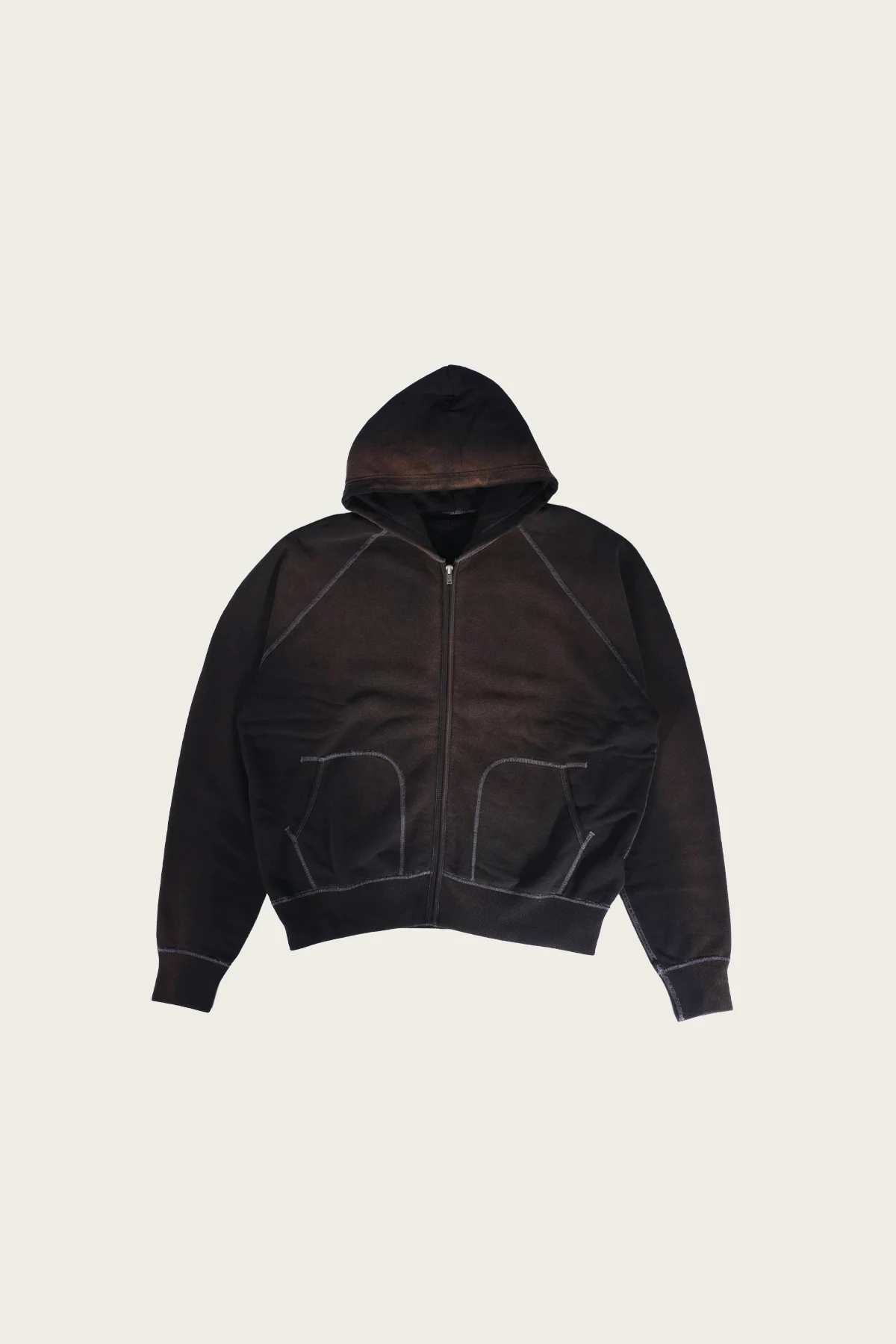 Zip Up Hooded Sweatshirt - Black - 1