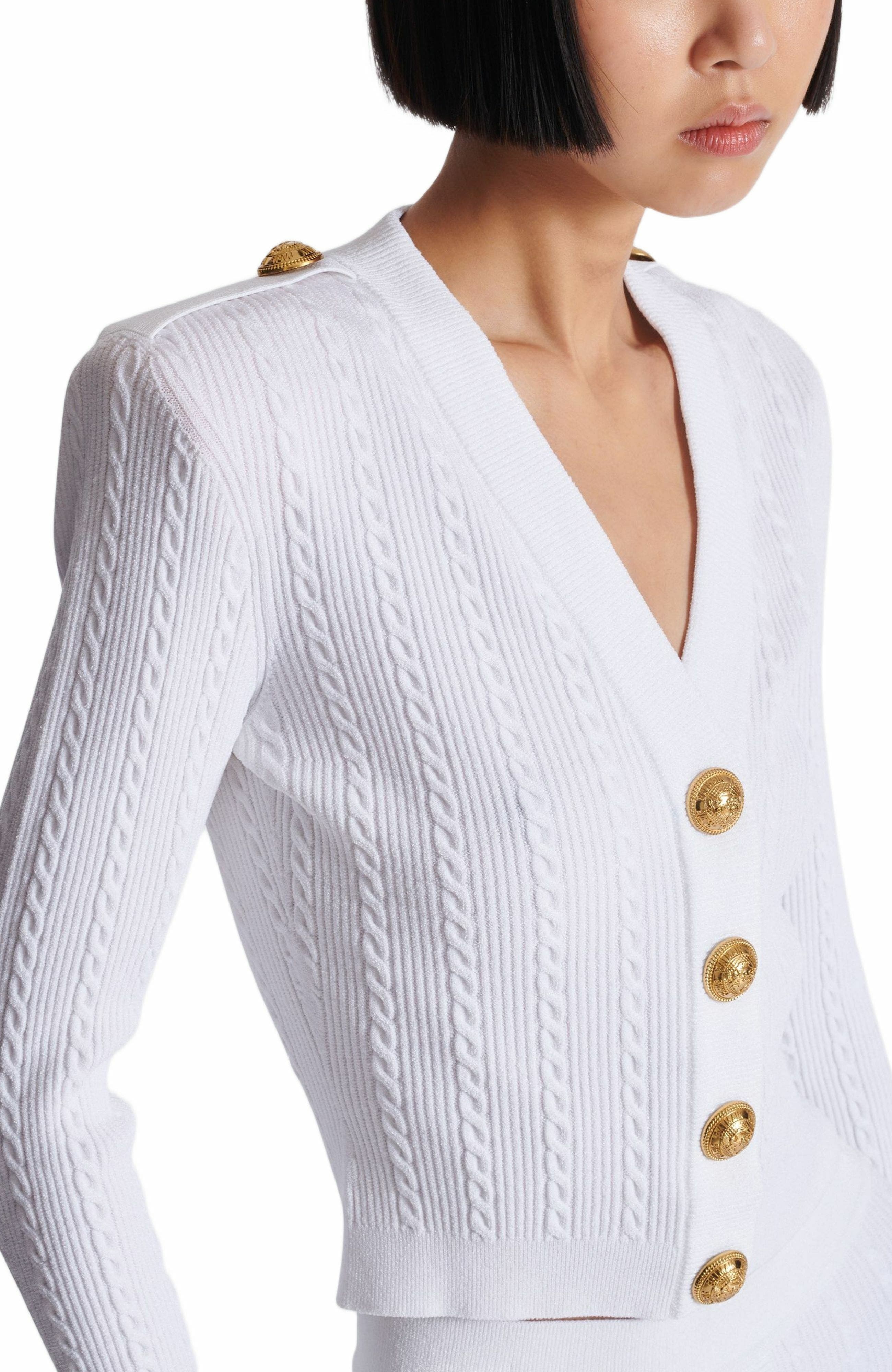 Balmain Long-sleeved cable-knit cardigan in White at Nordstrom - 5