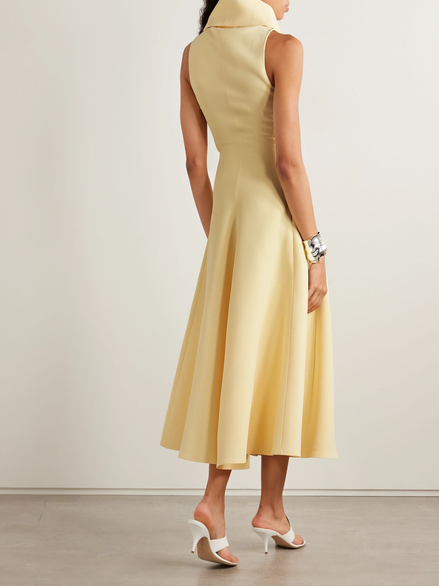 Draped crepe midi dress Pastel yellow - 3