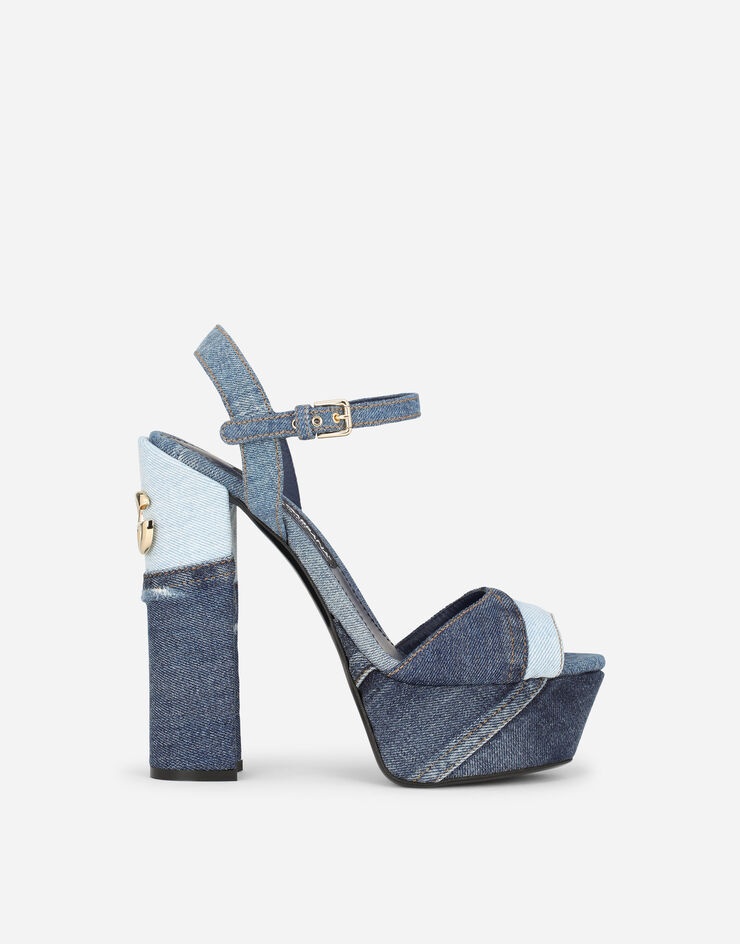 Patchwork denim platform sandals - 1