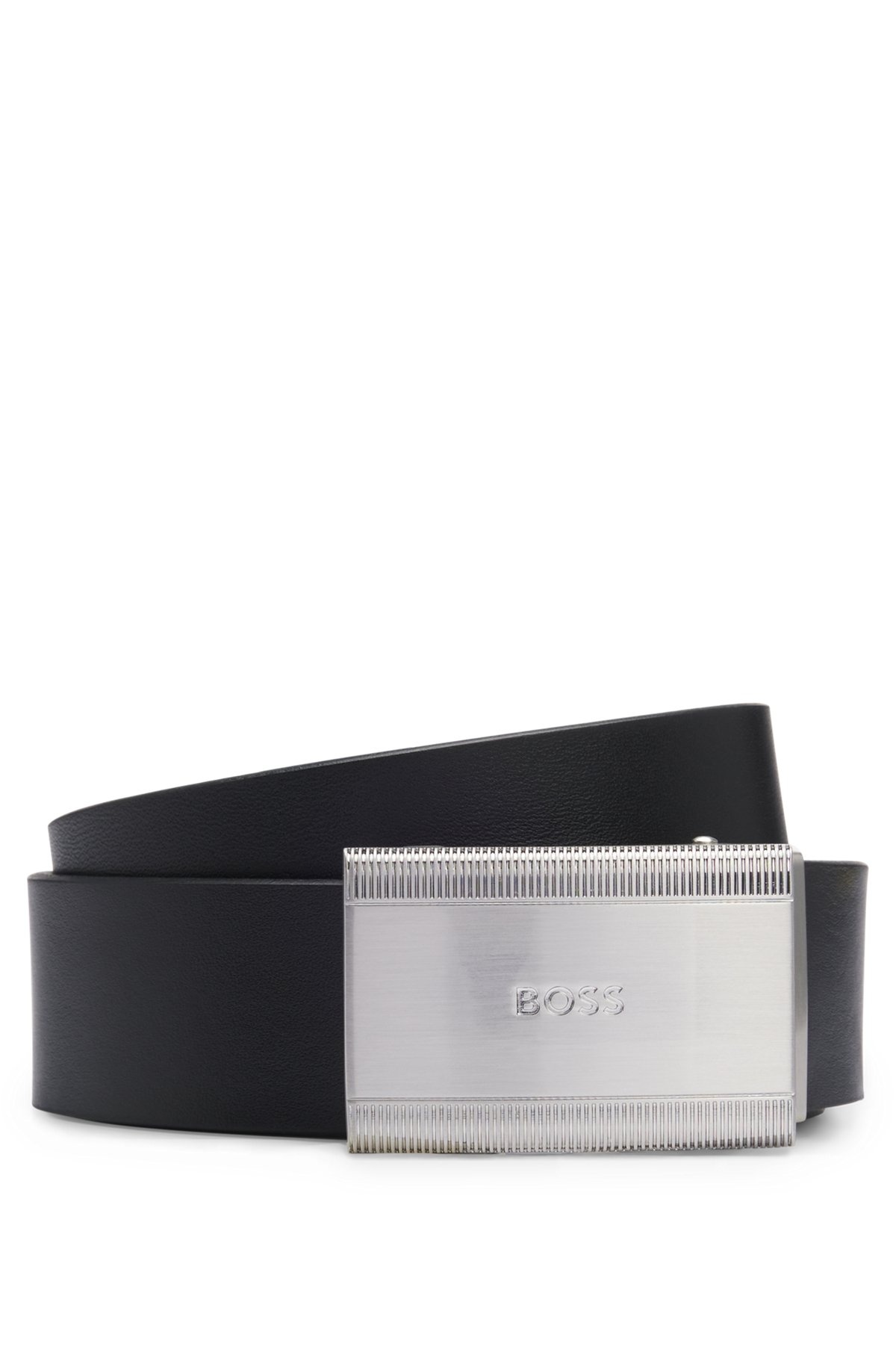 FINE-GRAIN LEATHER BELT WITH BRANDED PLAQUE BUCKLE - 1