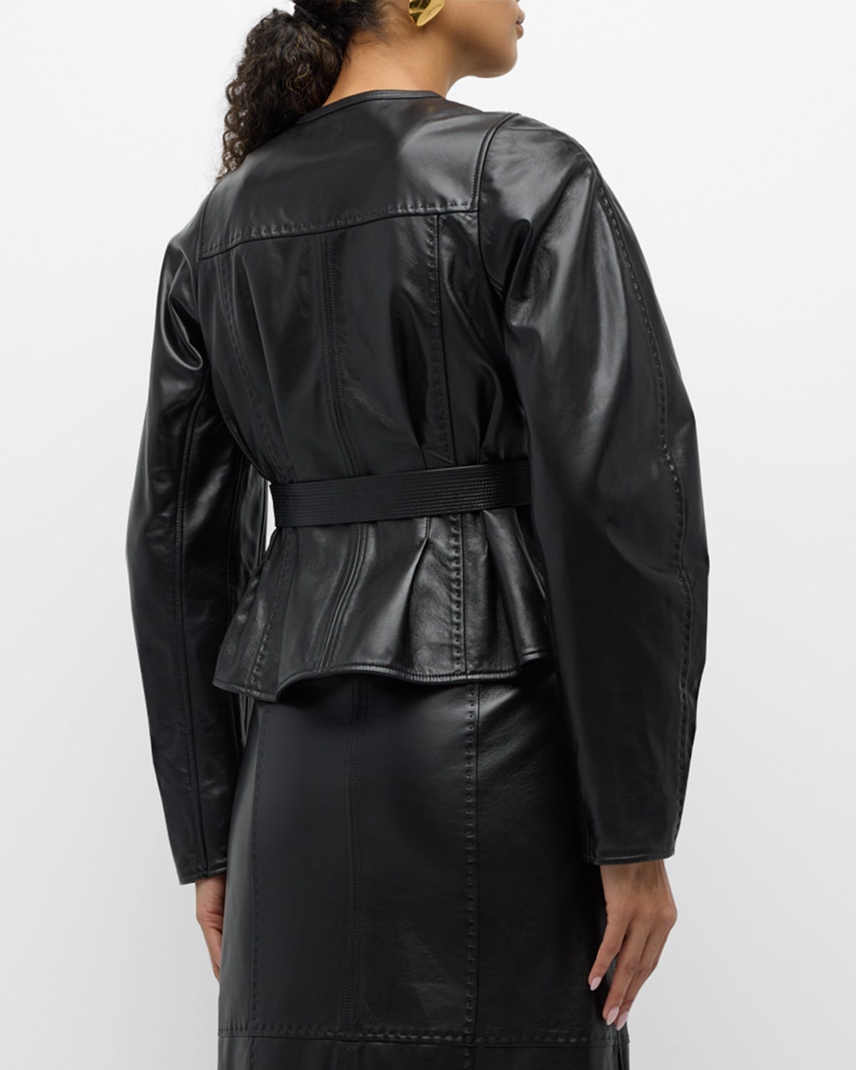 Aidan Stitched Leather Jacket with Belt - 6