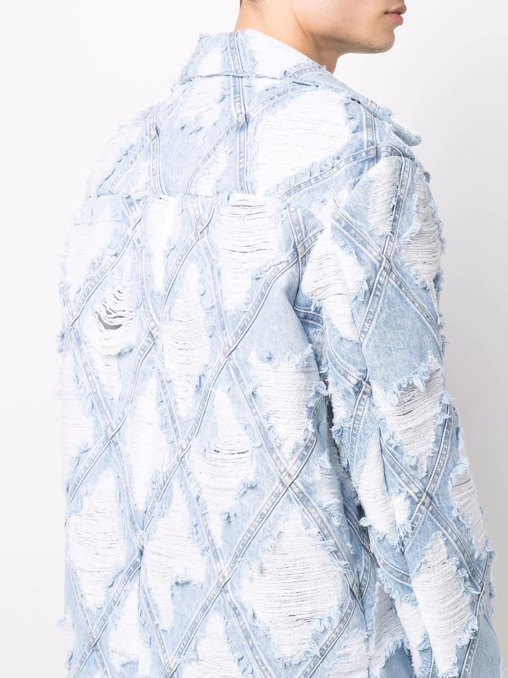 distressed-denim patchwork coat - 5