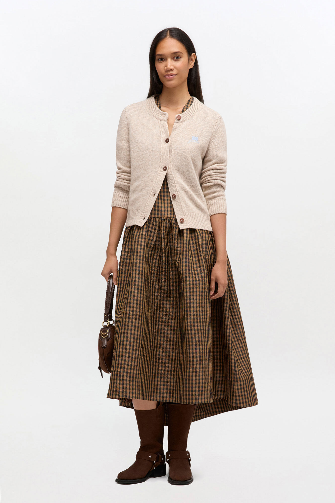 BEIGE WOOL MIX CARDIGAN - 2