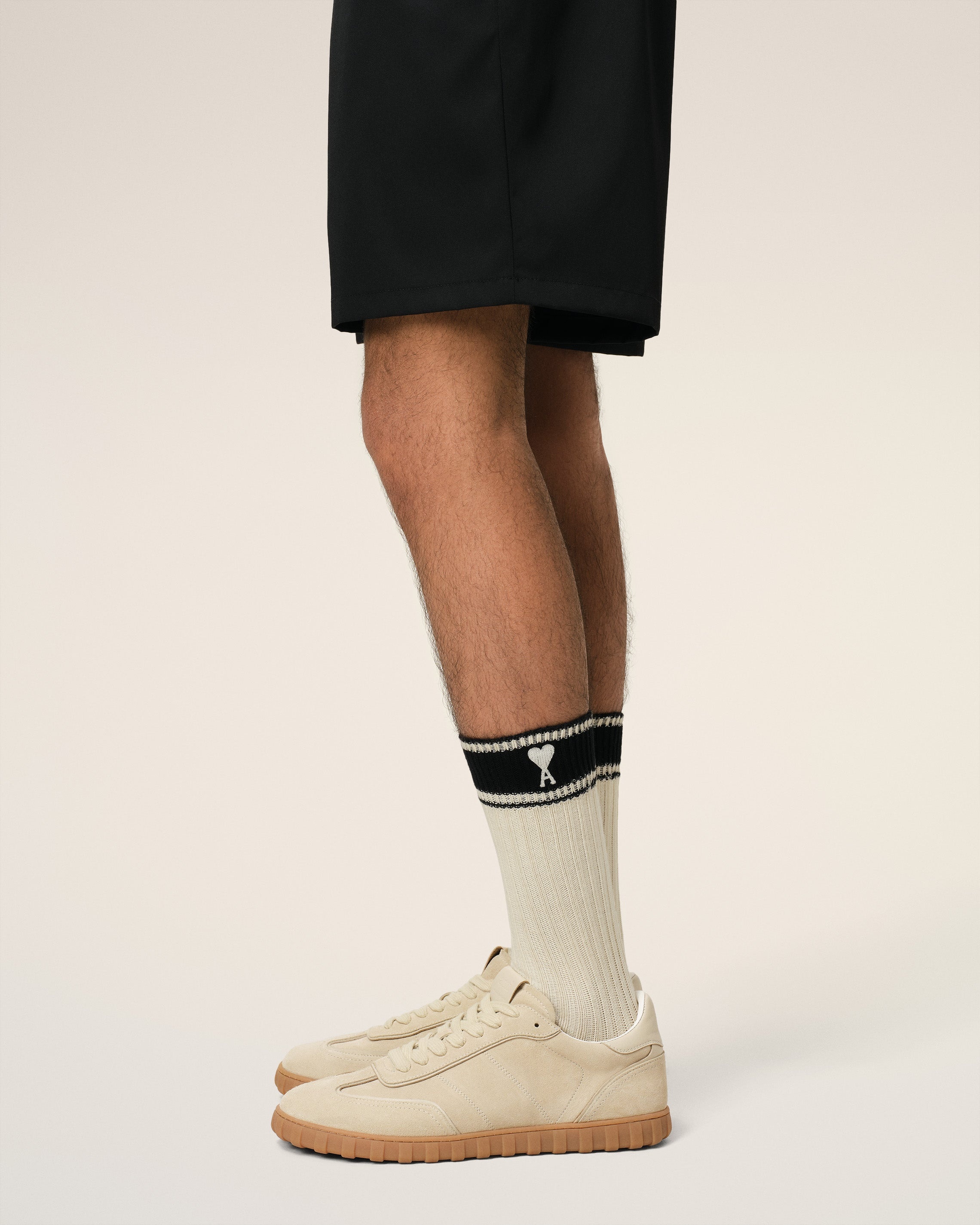 AMI Paris BEIGE COTTON AMI DE COEUR STRIPED SOCKS | REVERSIBLE