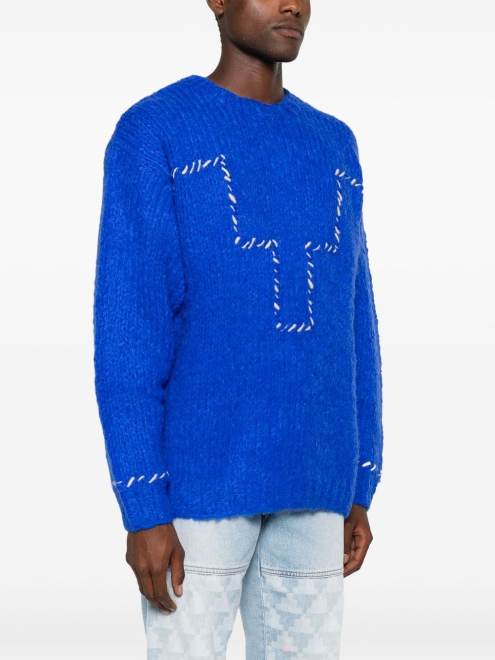 logo-embroidered chunky-knit jumper - 3
