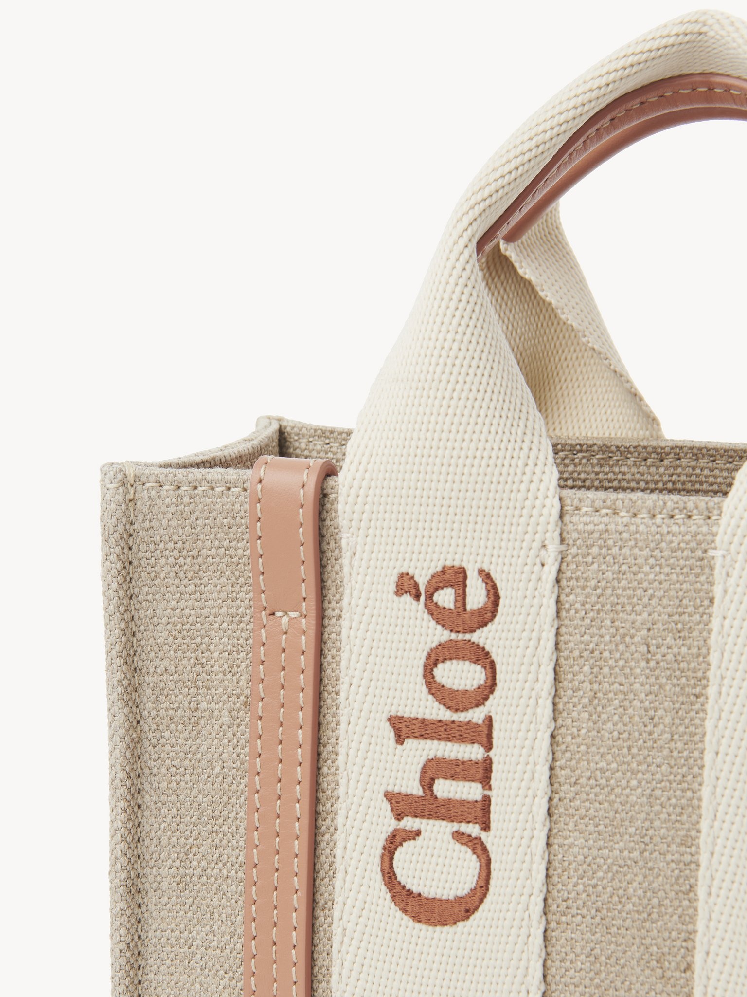 MINI WOODY TOTE BAG IN LINEN & LEATHER - 6