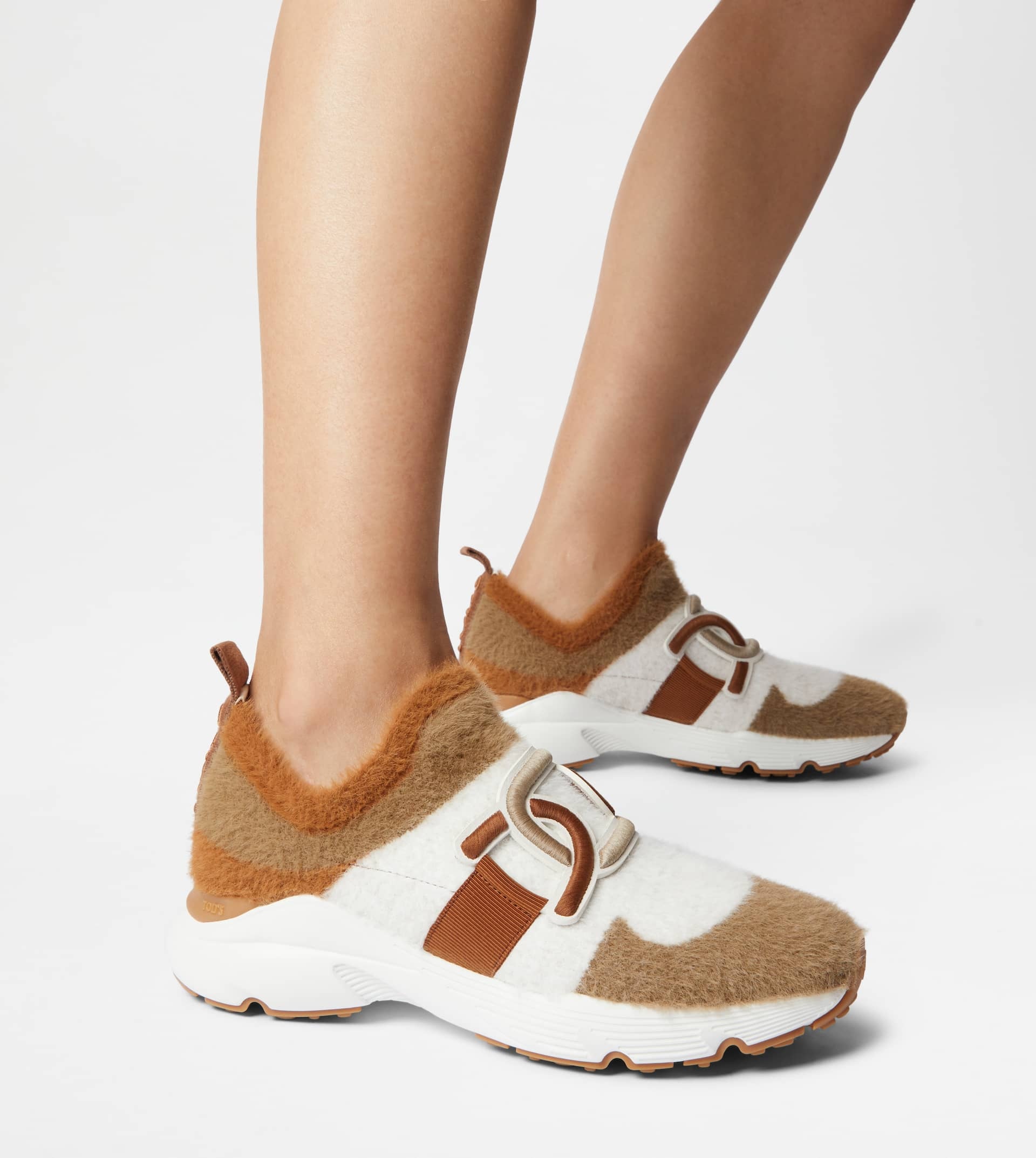 KATE SLIP-ON SNEAKERS IN FABRIC - WHITE, BROWN - 7