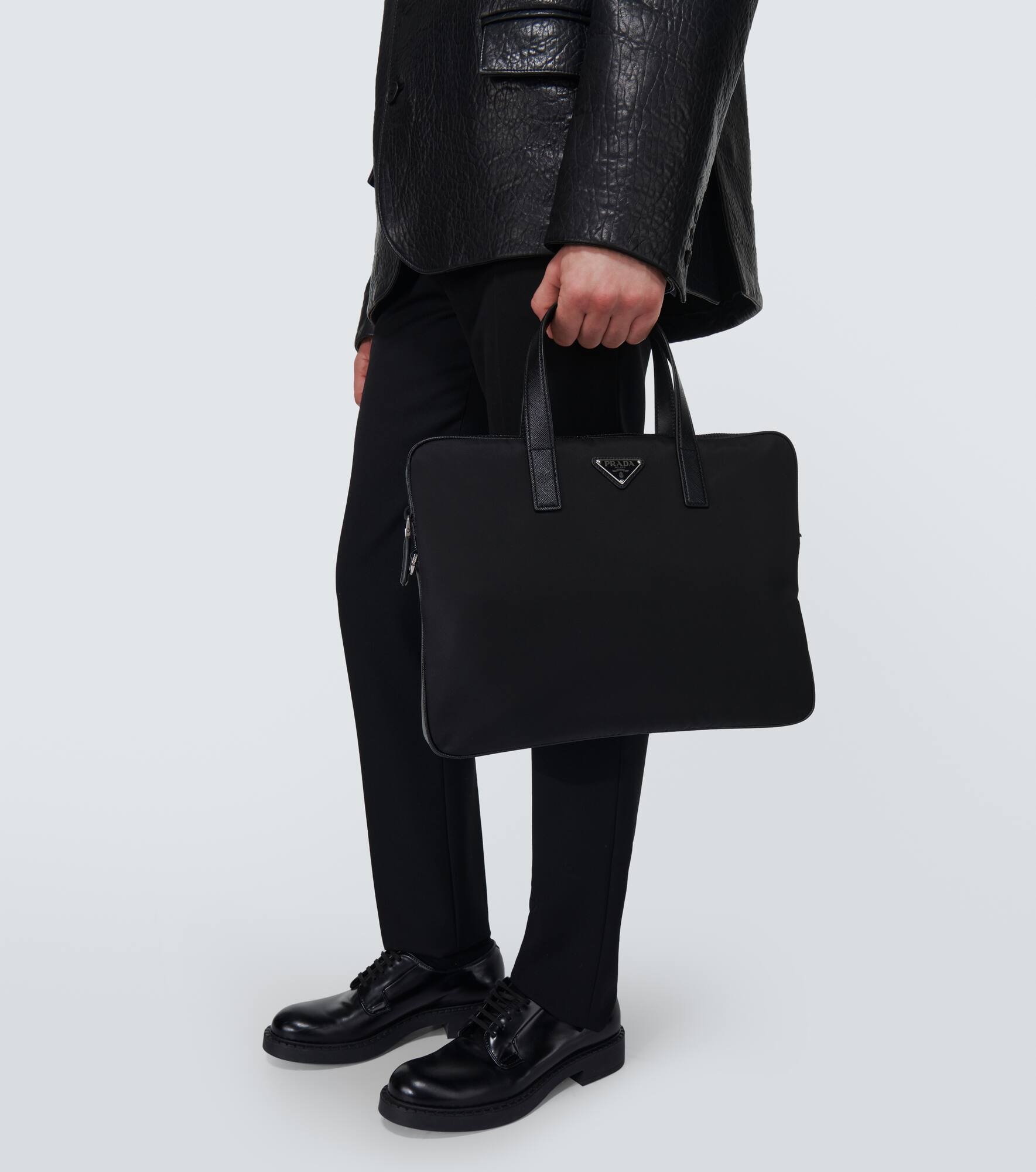 Re-Nylon leather-trimmed briefcase - 2