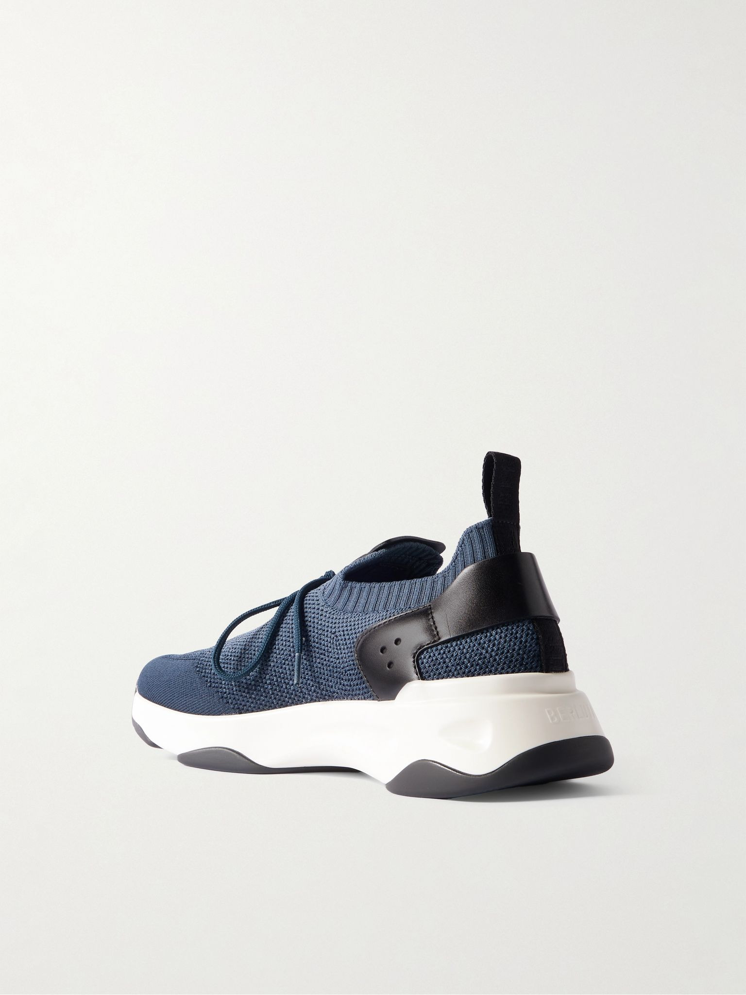 Shadow Scritto Venezia Leather-Trimmed Stretch-Knit Sneakers Blue - 4