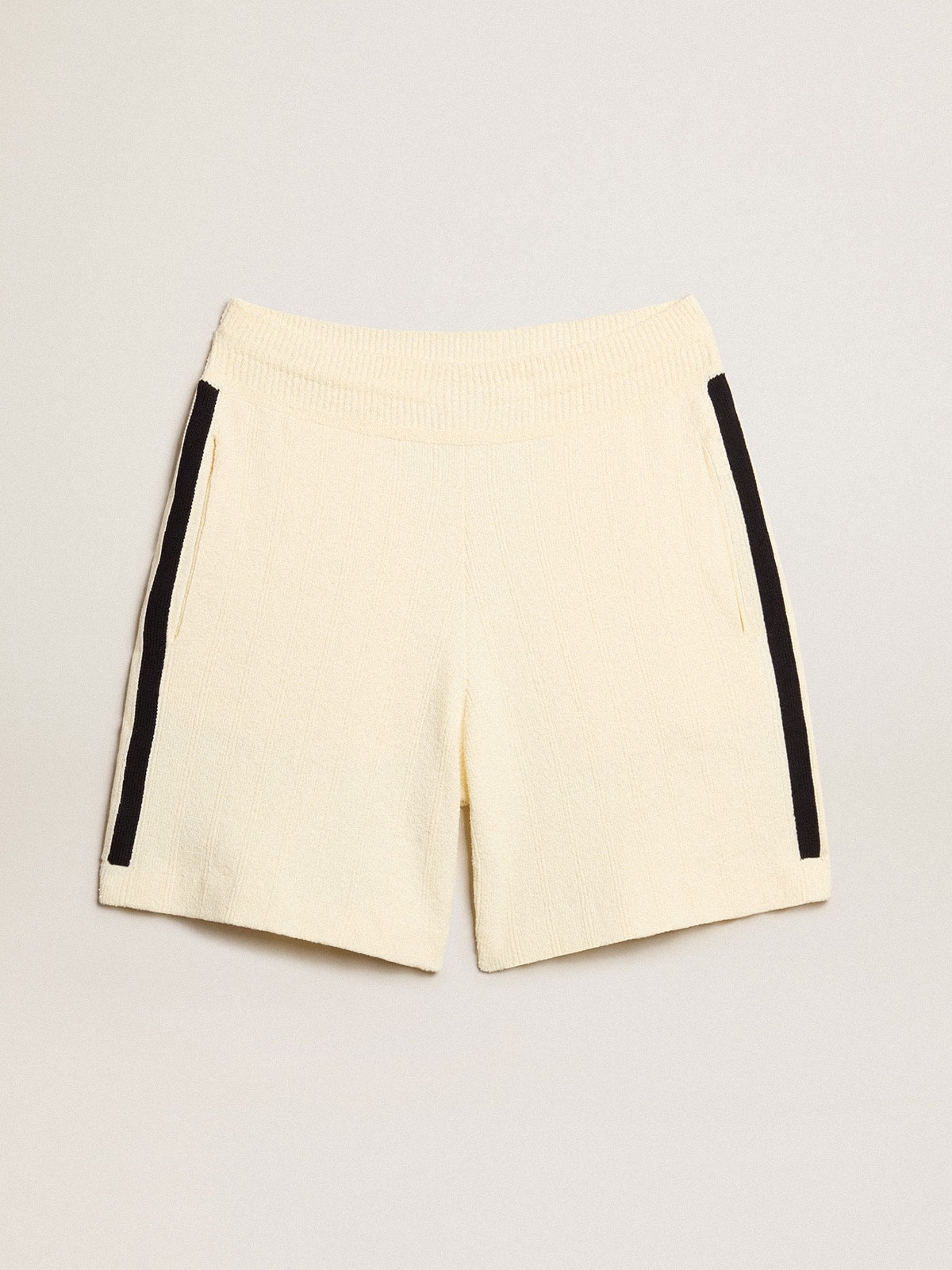 Women's vintage white shorts with blue rib knit on the sides - 1