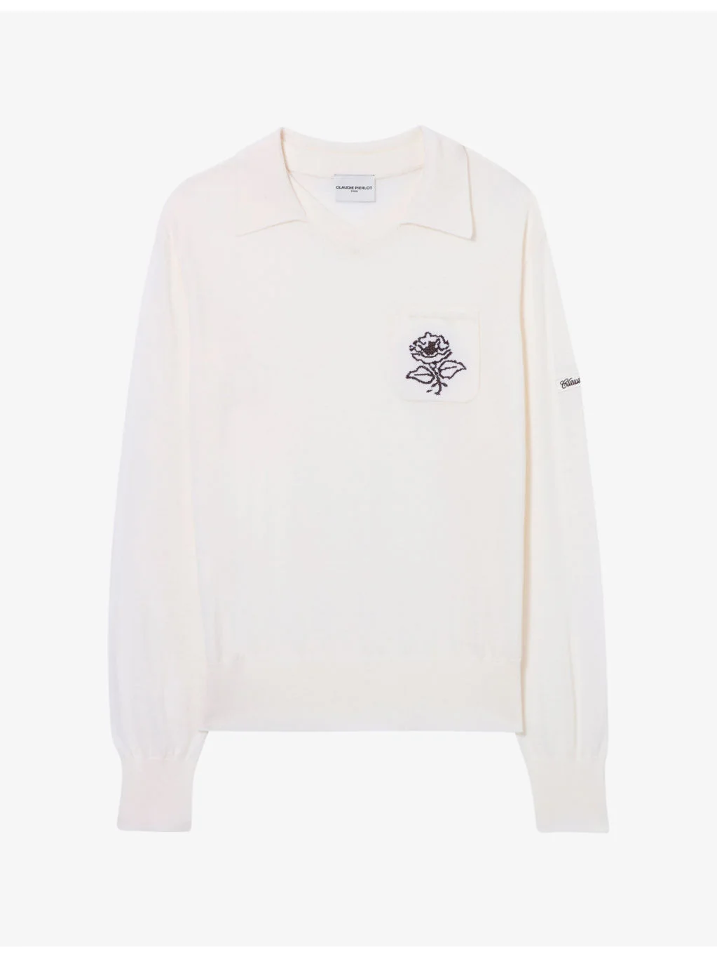 Flower-Embroidered Knitted Wool Jumper - 1