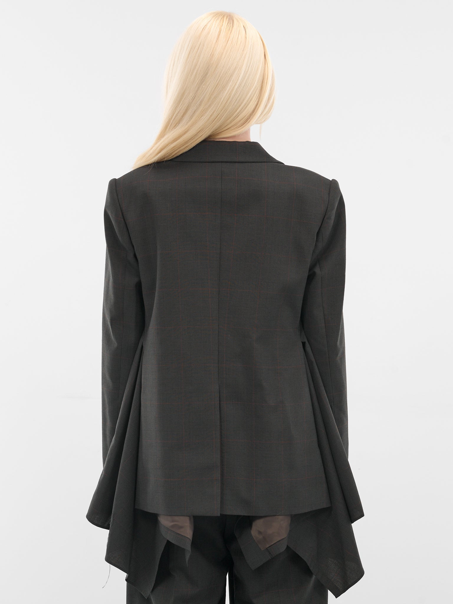 Khaki Glen Check Draped Blazer - 3