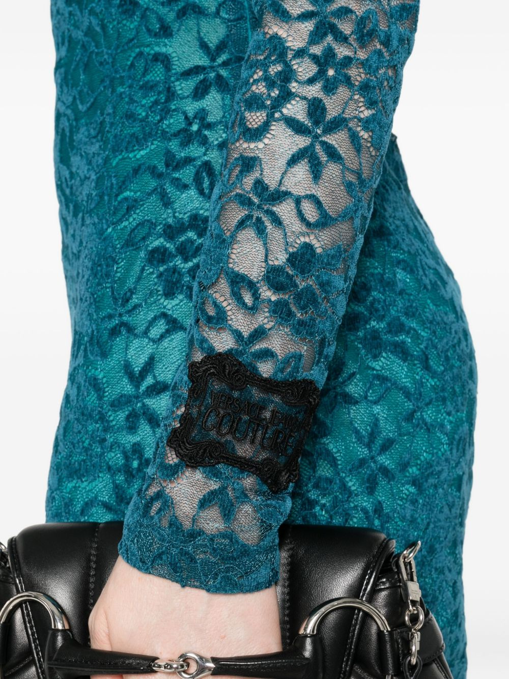 floral lace long-sleeve midi dress - 5