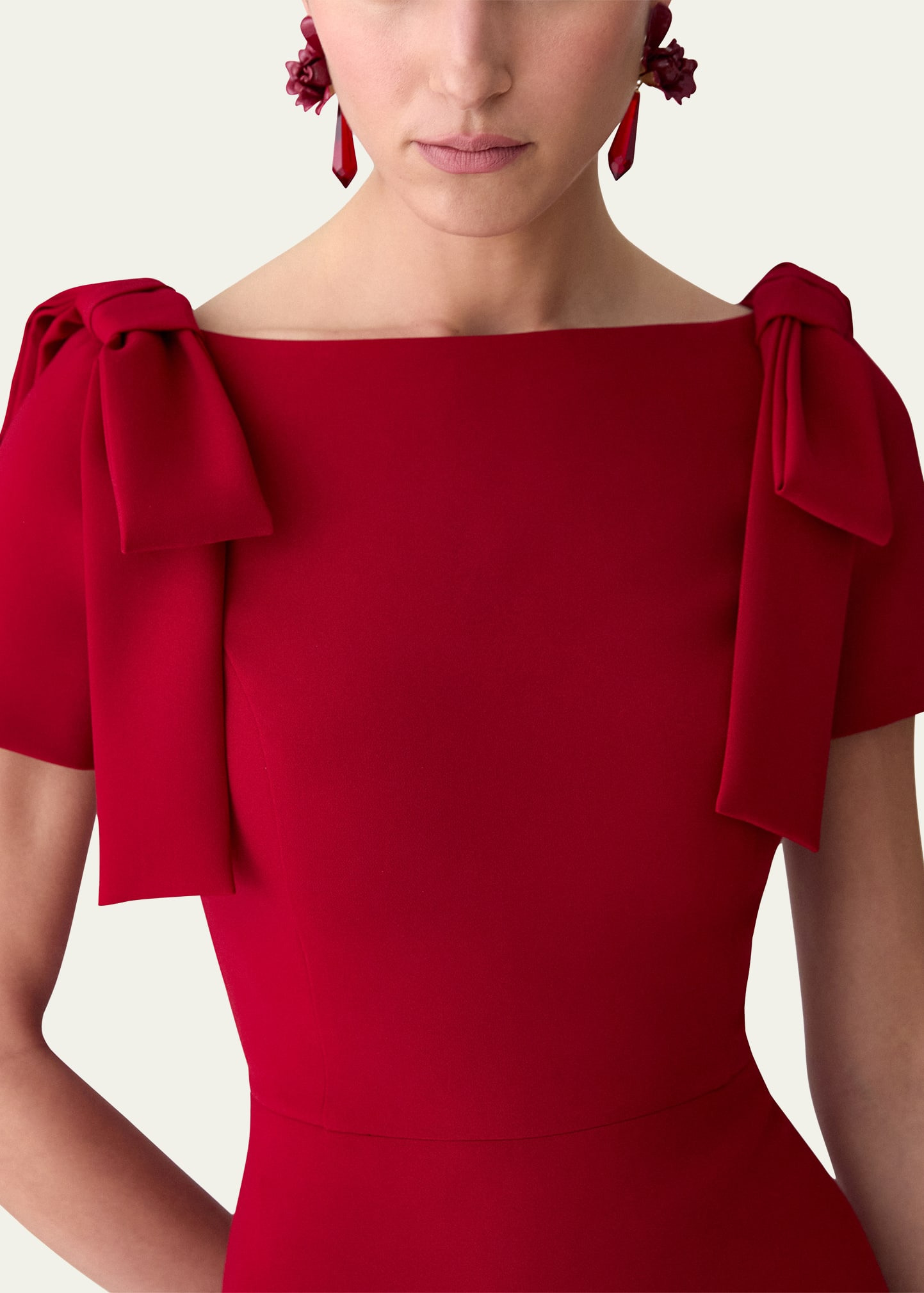 Bow-Shoulder Short-Sleeve A-Line Dress - 4
