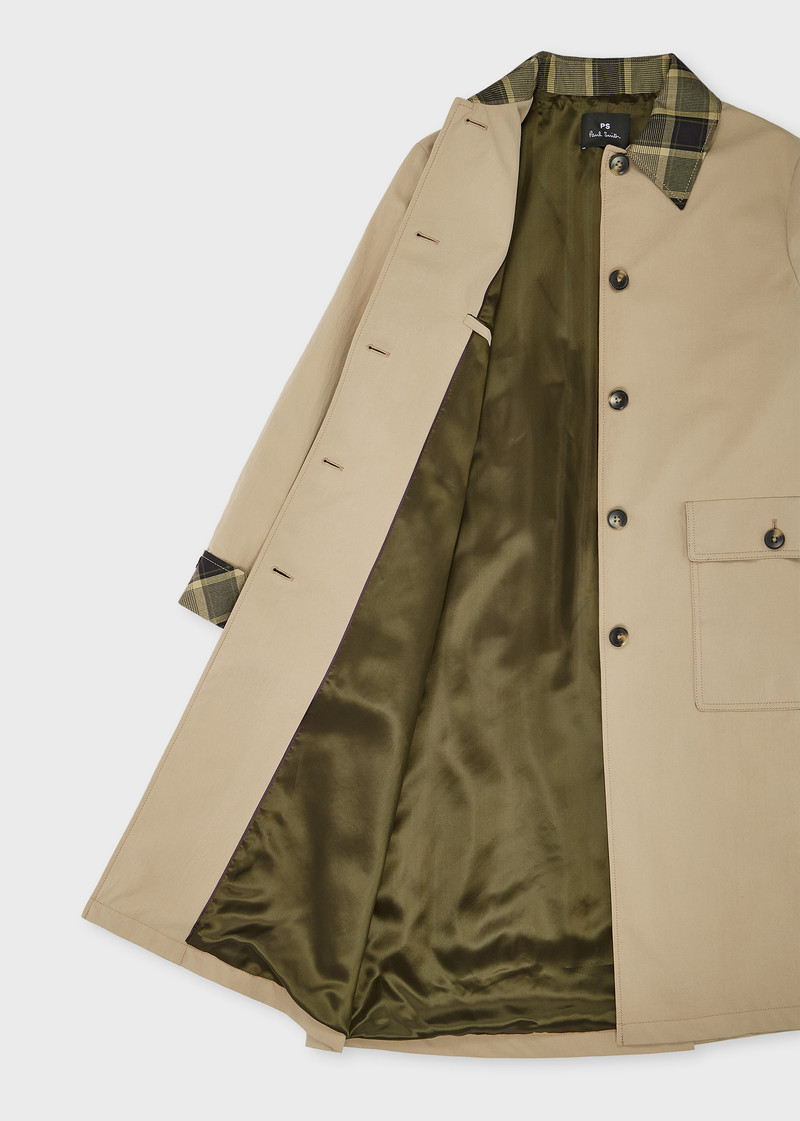 Women's Stone Nylon Mac with Contrast Check Trim 5