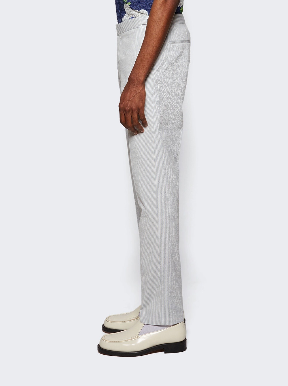 Griffon Seersucker Trousers Wave Blue And White Sand - 3