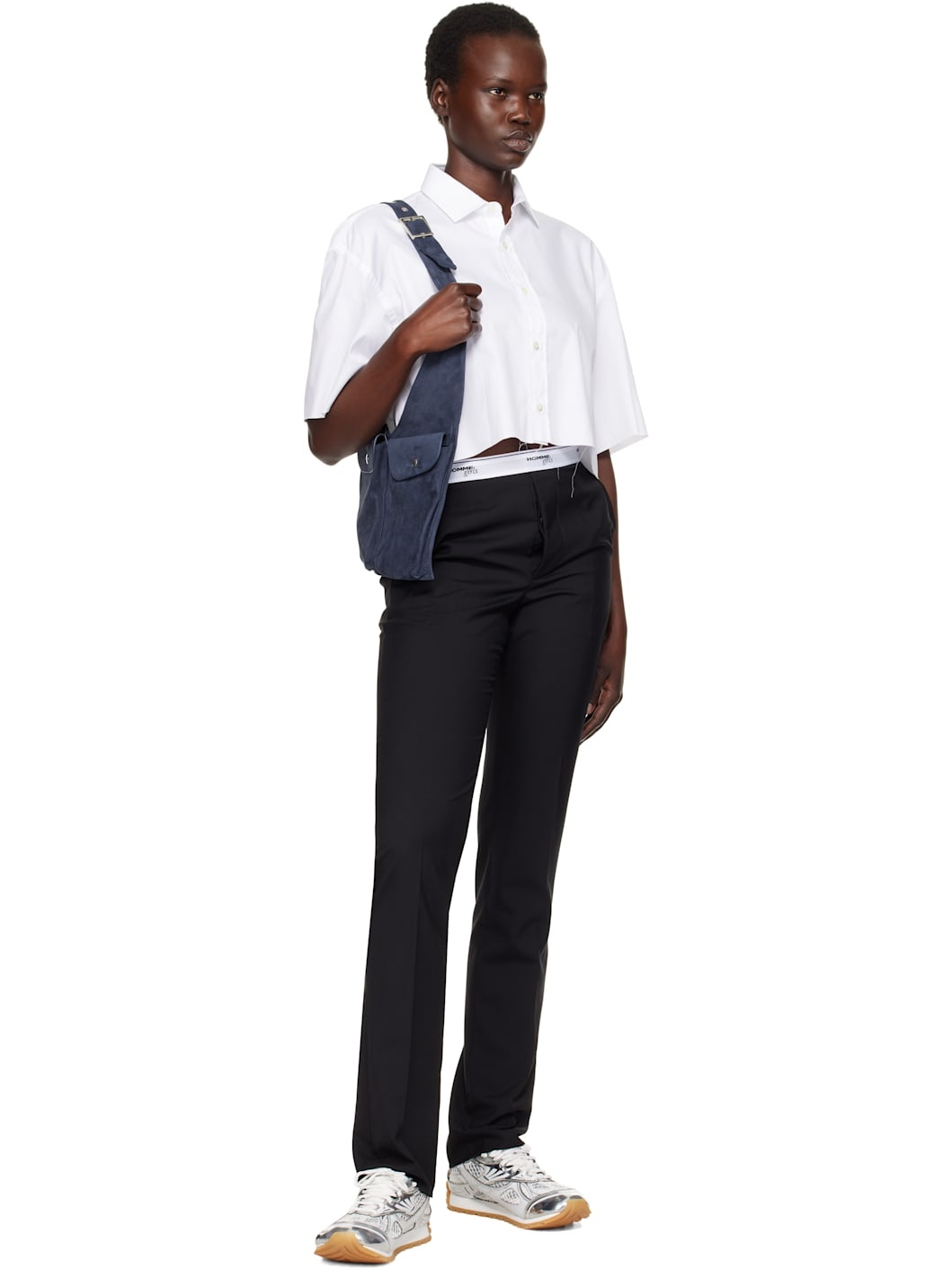 White Oversized Cropped Shirt - 4