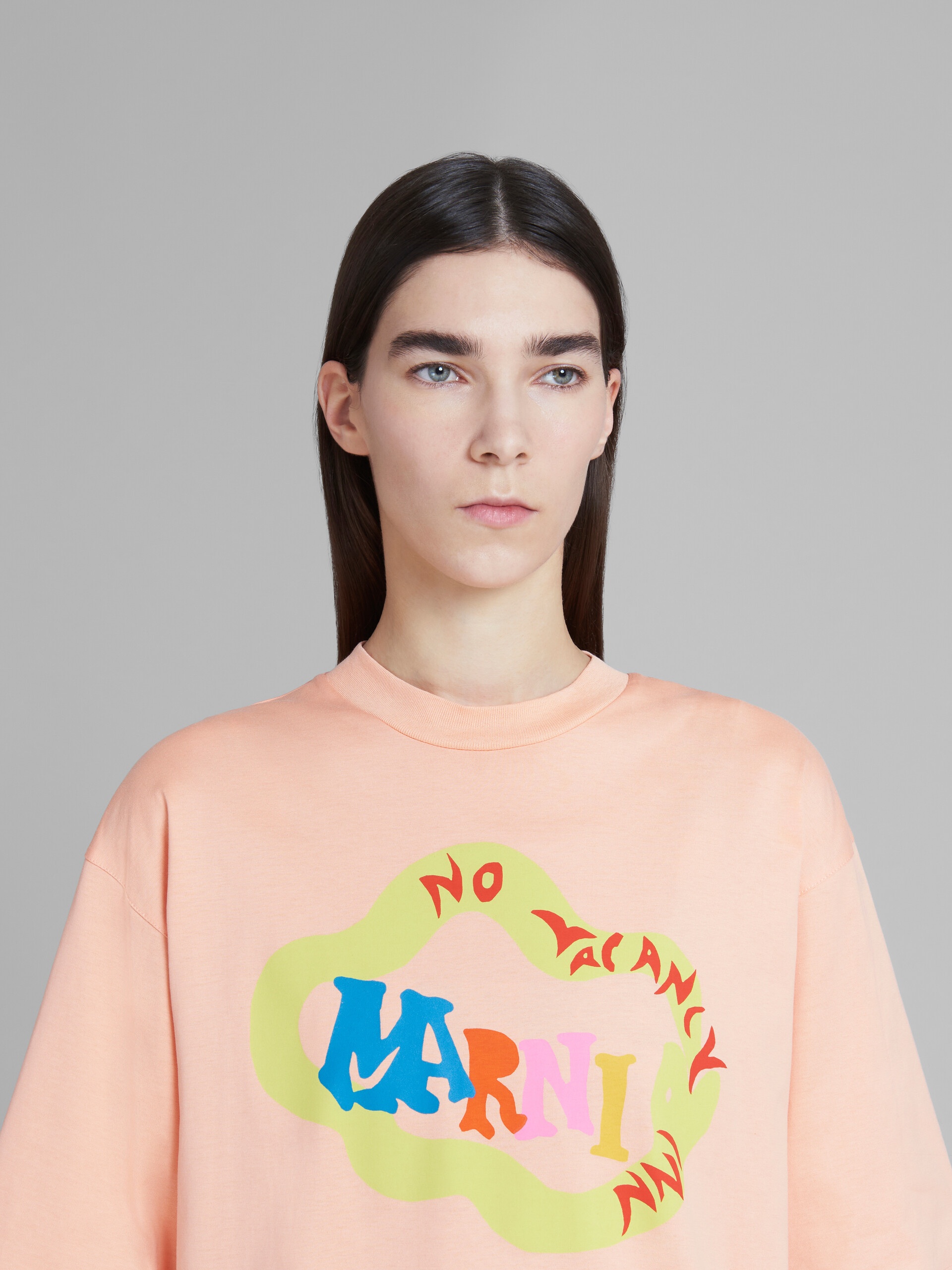 MARNI X NO VACANCY INN - LIGHT PEACH T-SHIRT IN BIO COTTON JERSEY WITH SNAKE LOGO PRINT - 4