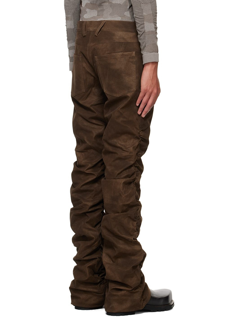 Brown Ruched Faux-Leather Trousers 3