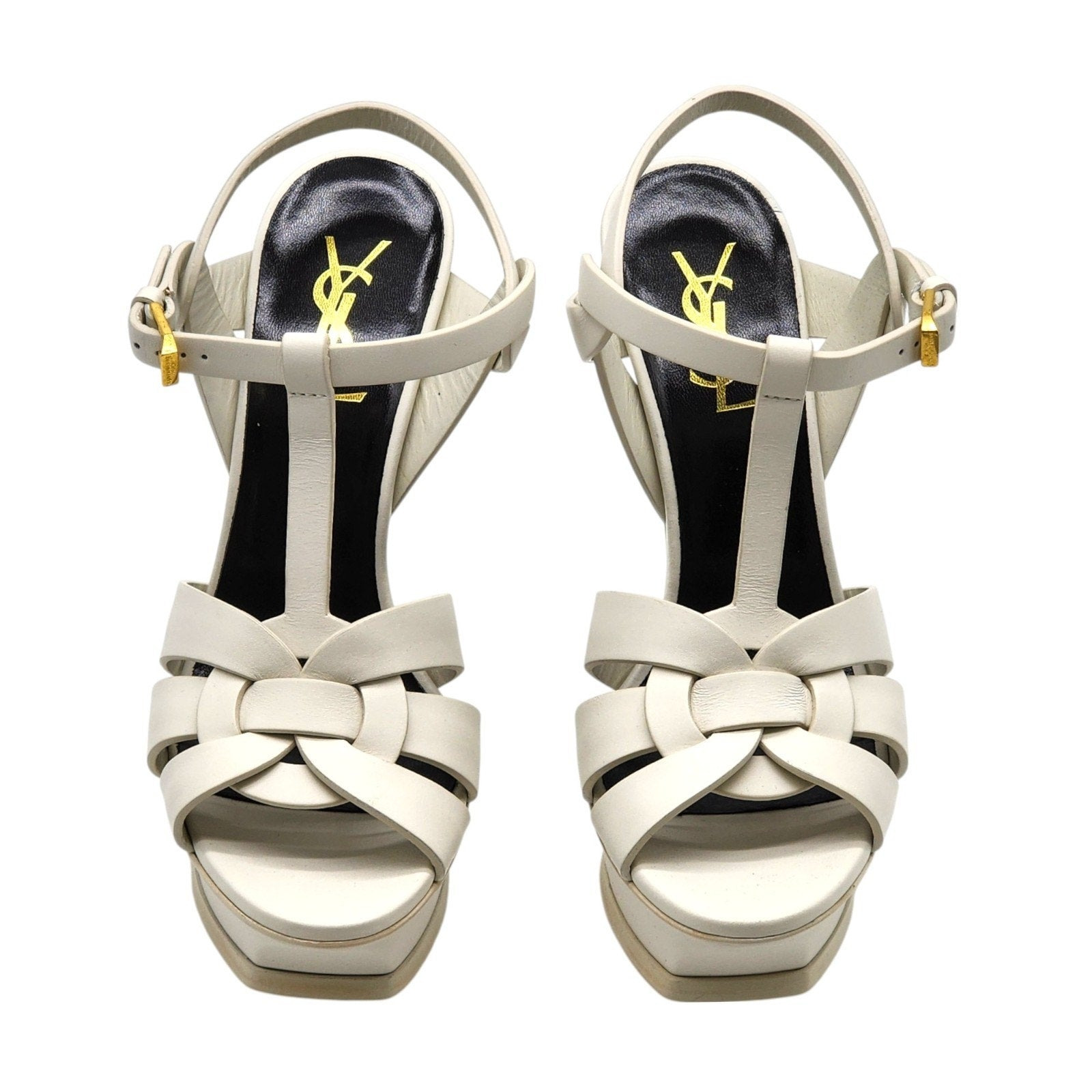Saint Laurent Tribute Platform Leather Sandals Pumps White - 4