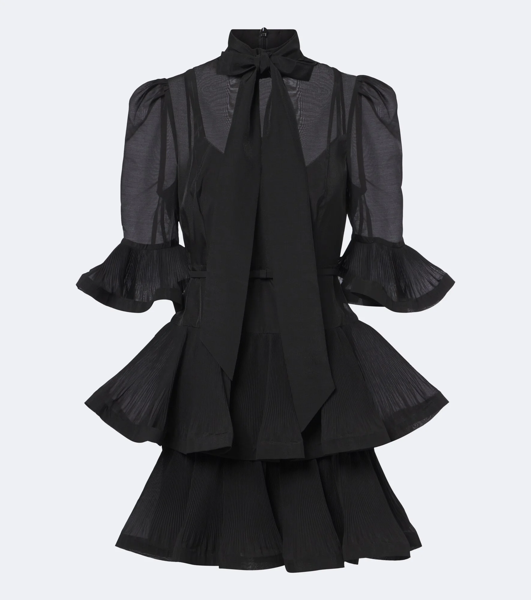 Pleated tie-neck minidress - 1