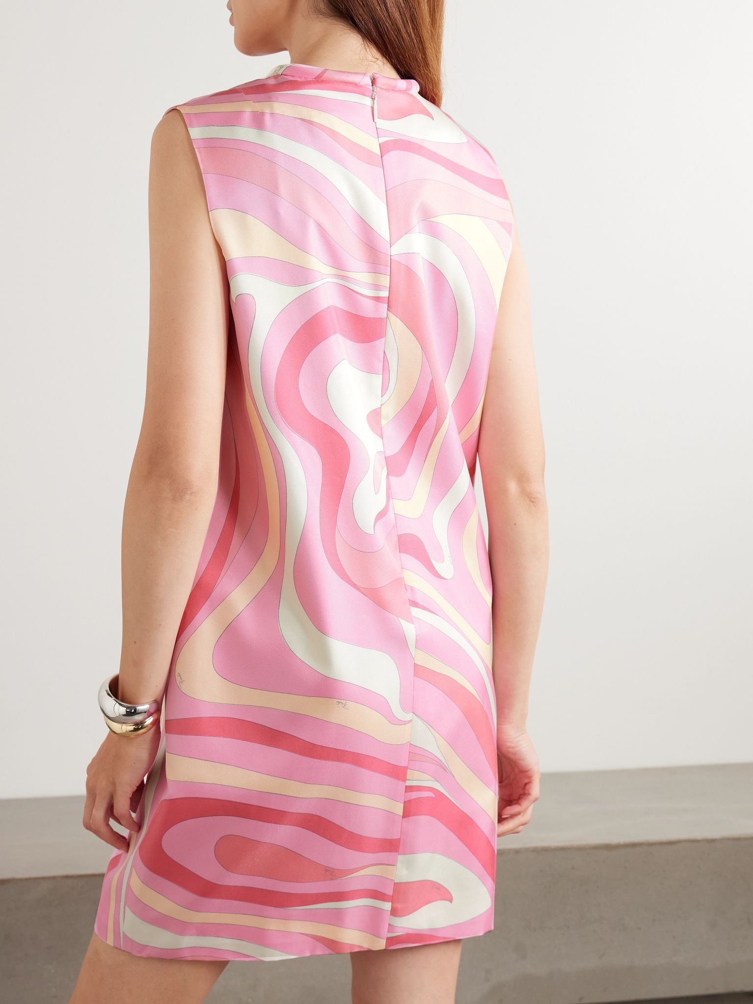 Printed silk-twill mini dress Pink - 3