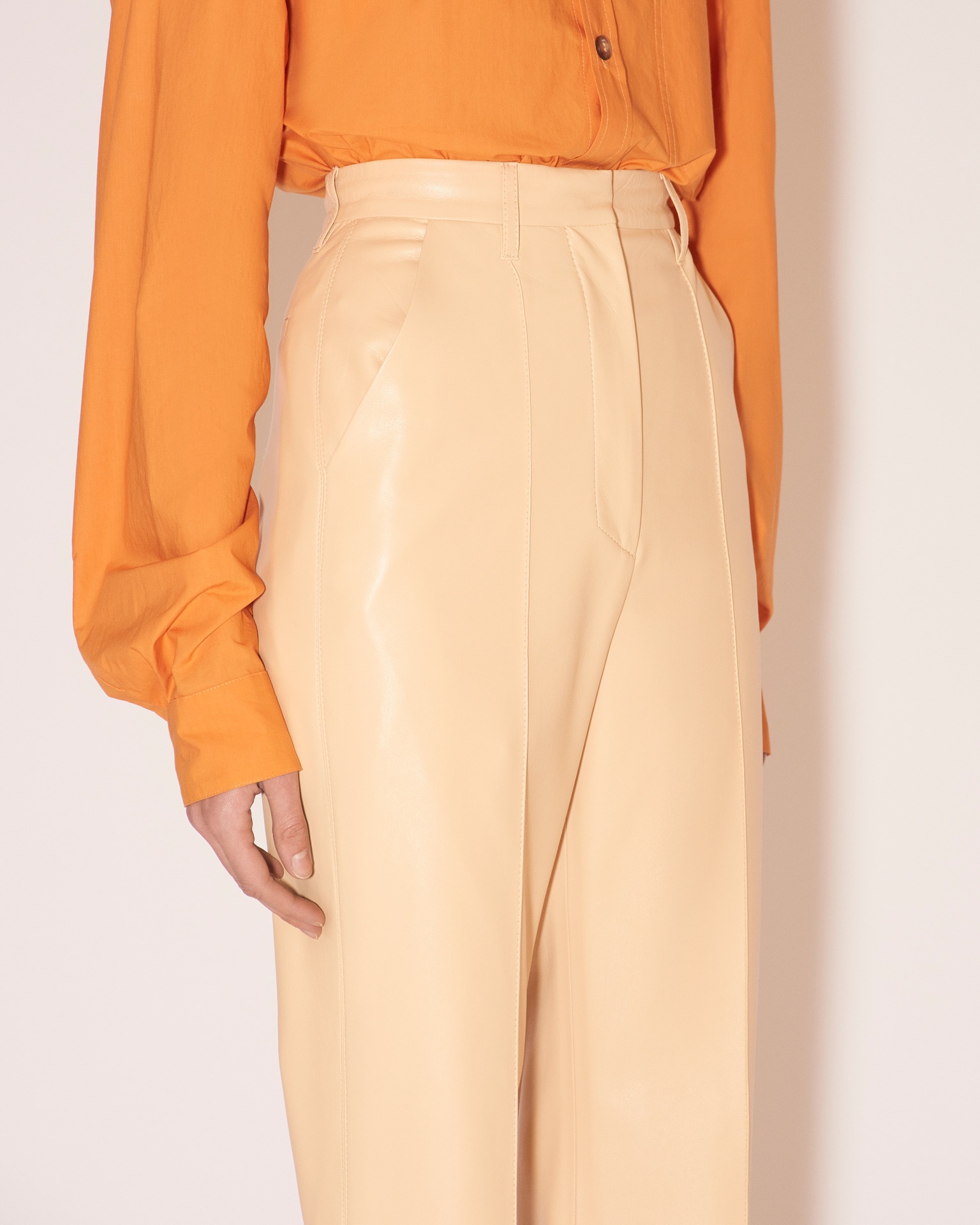LUCEE - Vegan leather straight-leg trousers - Eggshell - 6