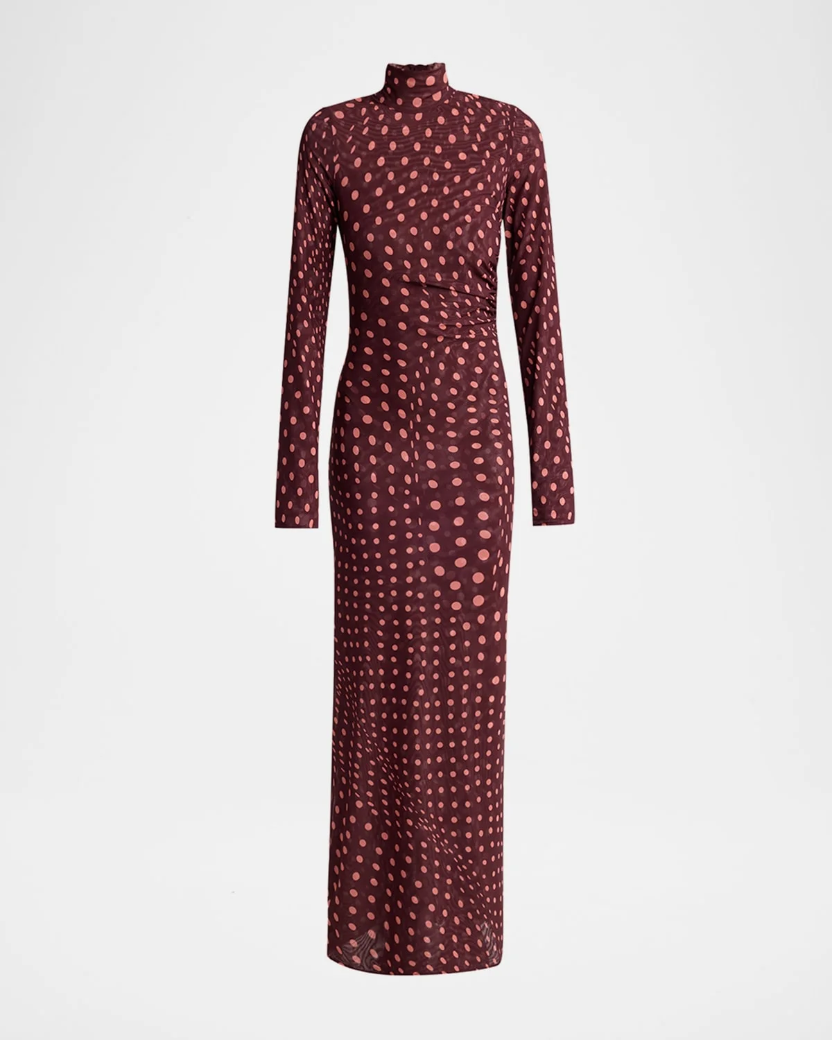 Turtleneck Polka Dot Mesh Long-Sleeve Maxi Dress - 1
