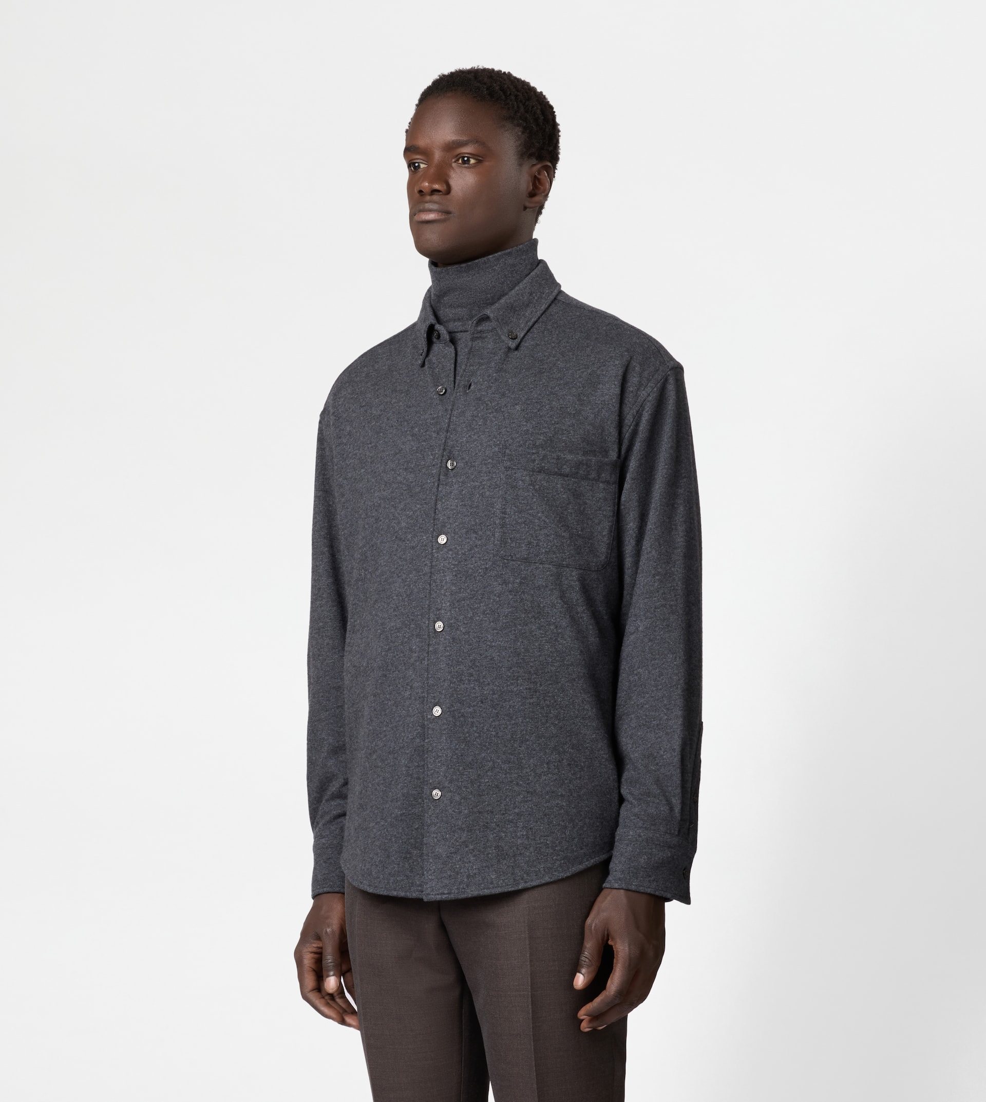 RELAXED FIT SILK BLEND SHIRT - GREY - 3