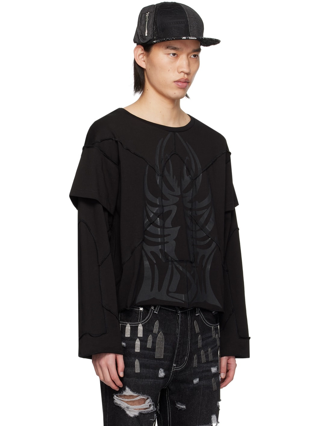 Black Winged Long Sleeve T-Shirt - 2