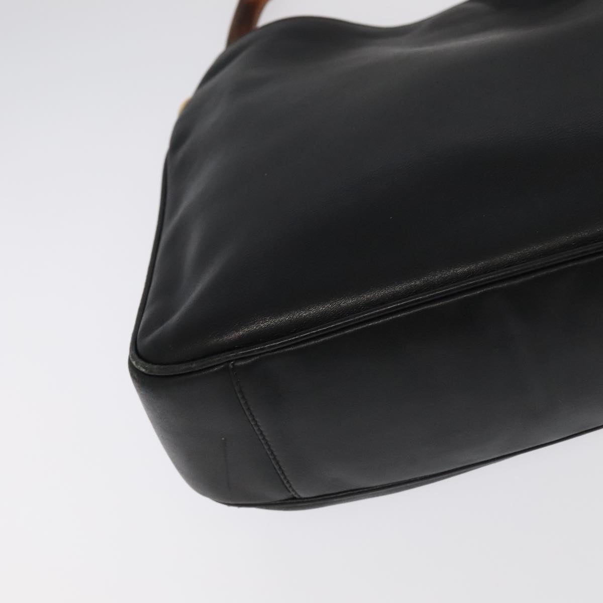 GUCCI Bamboo Hand Bag Leather Black Gold - 14