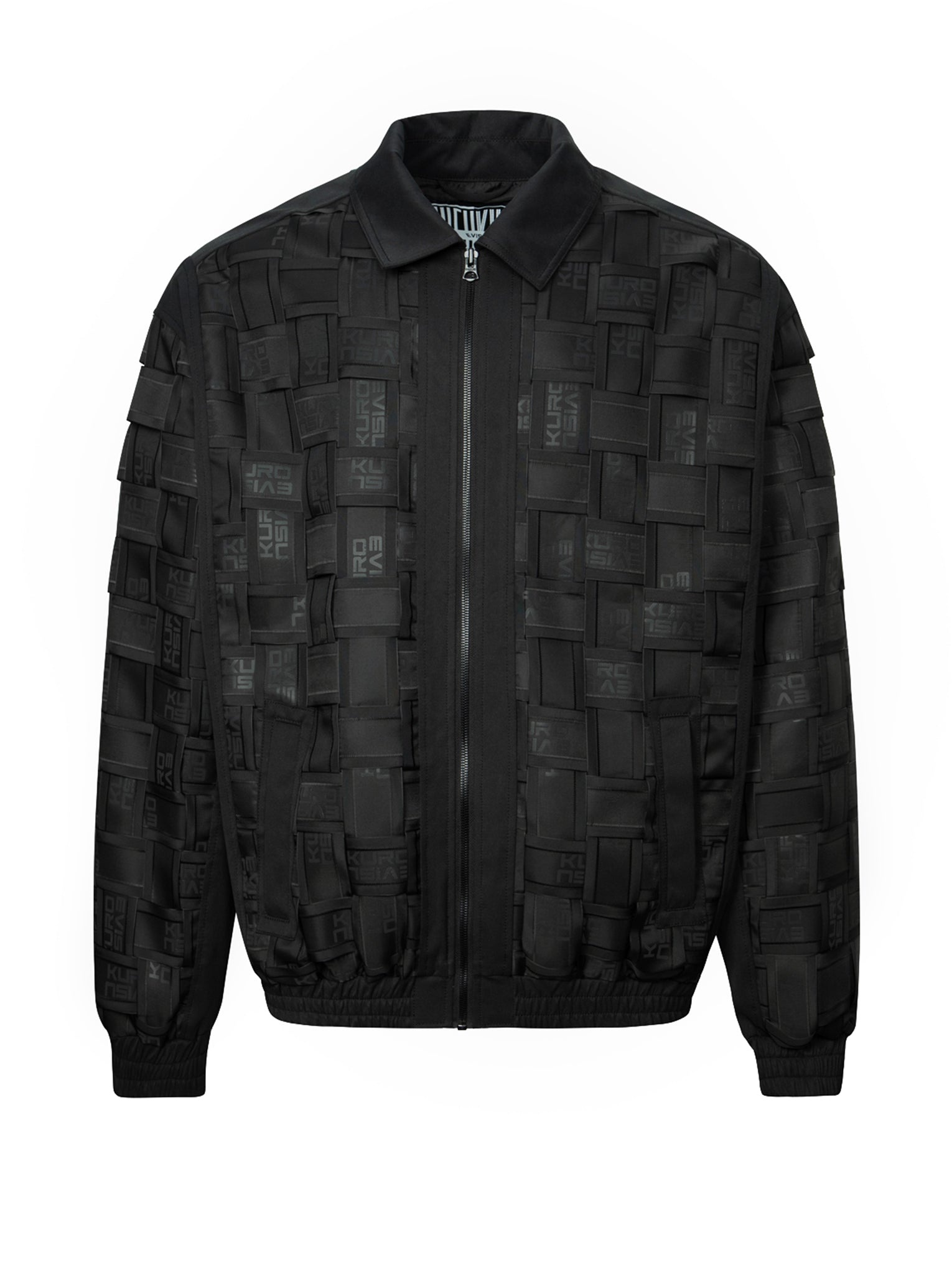 Allover Logo Print Relax Fit Tape Weaving Bomber Jacket - 16