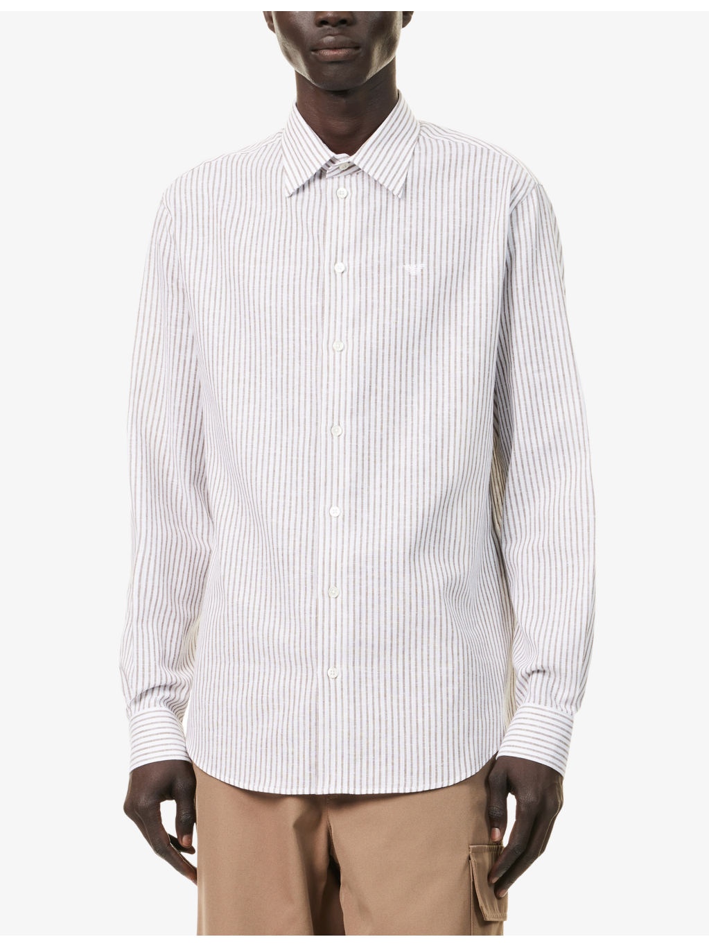 Striped Brand-Embroidery Linen And Cotton Shirt - 3