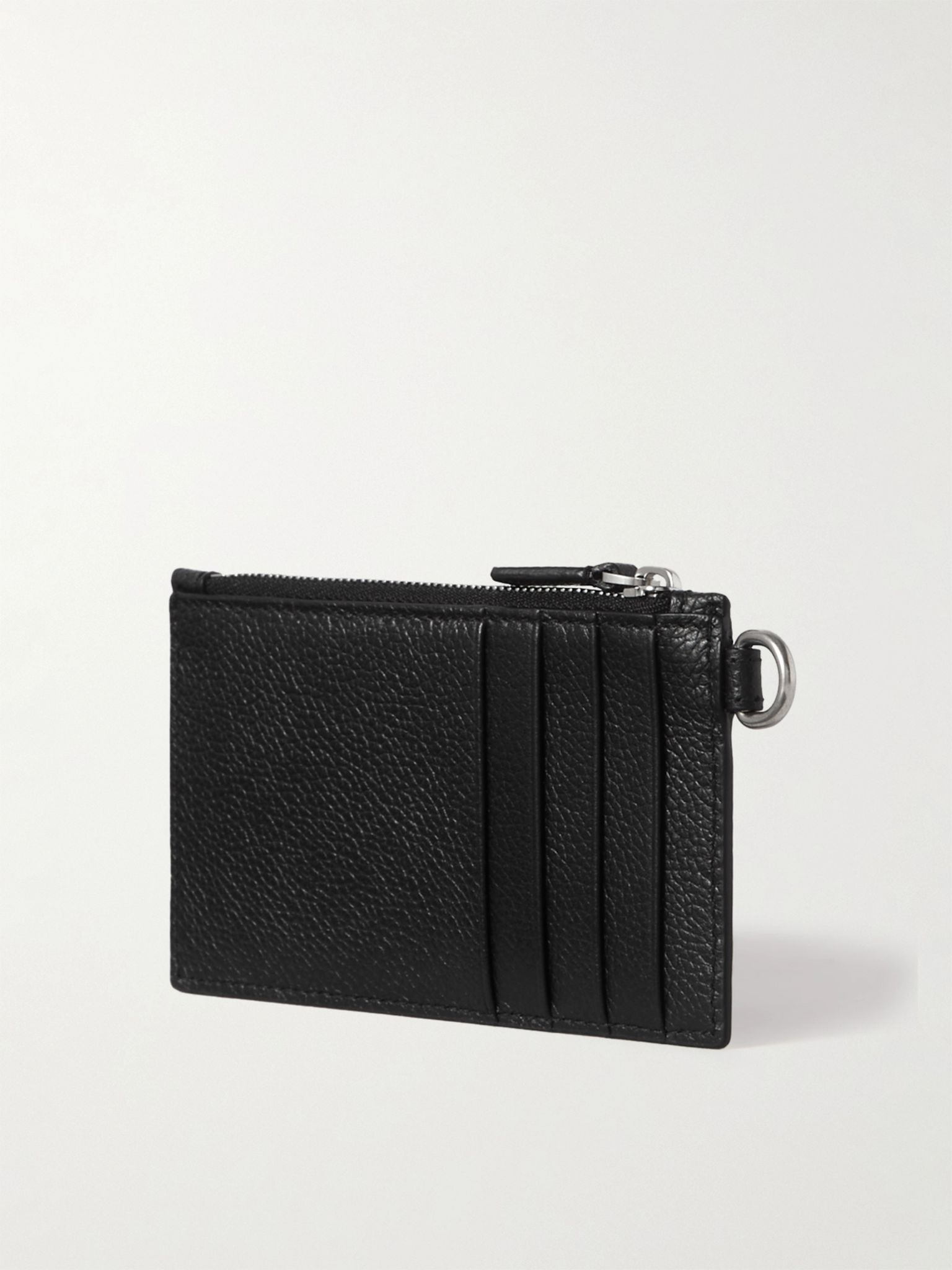 Logo-Print Full-Grain Leather Cardholder with Lanyard Black - 2