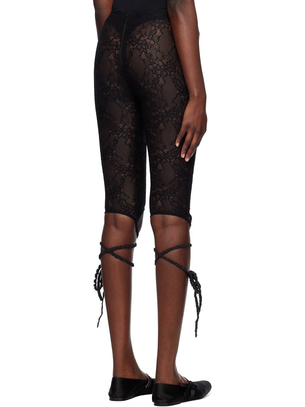Black Lace Ribbon Leggings - 3