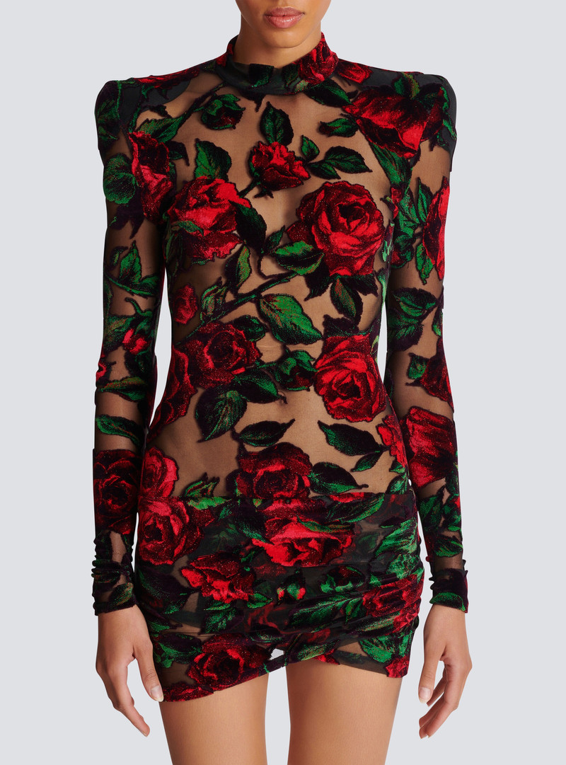 Burnout velvet dress with Rose print 5