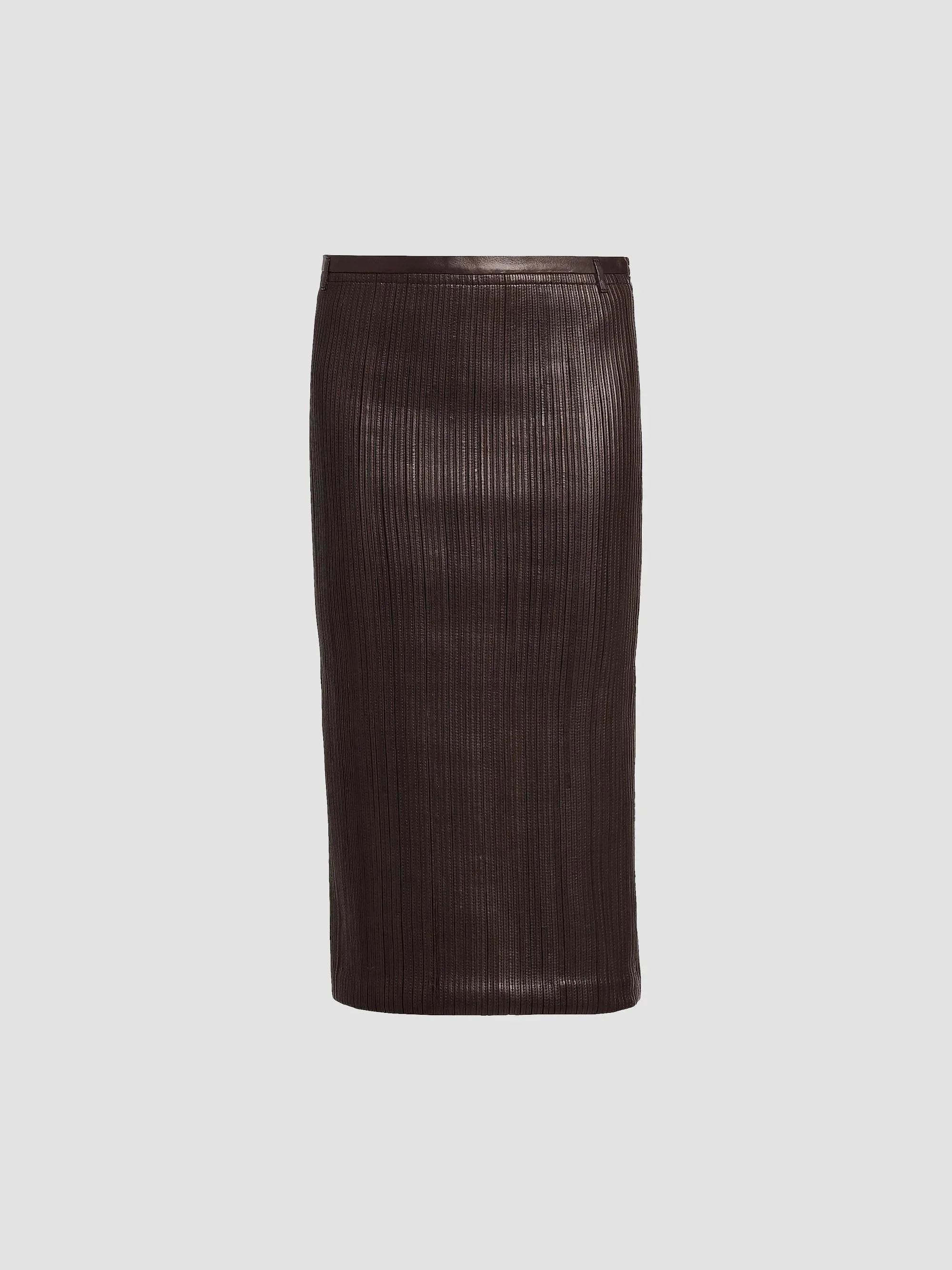 Women's Leather Pencil Midi Skirt - Combo Wenge Brown Black - 1