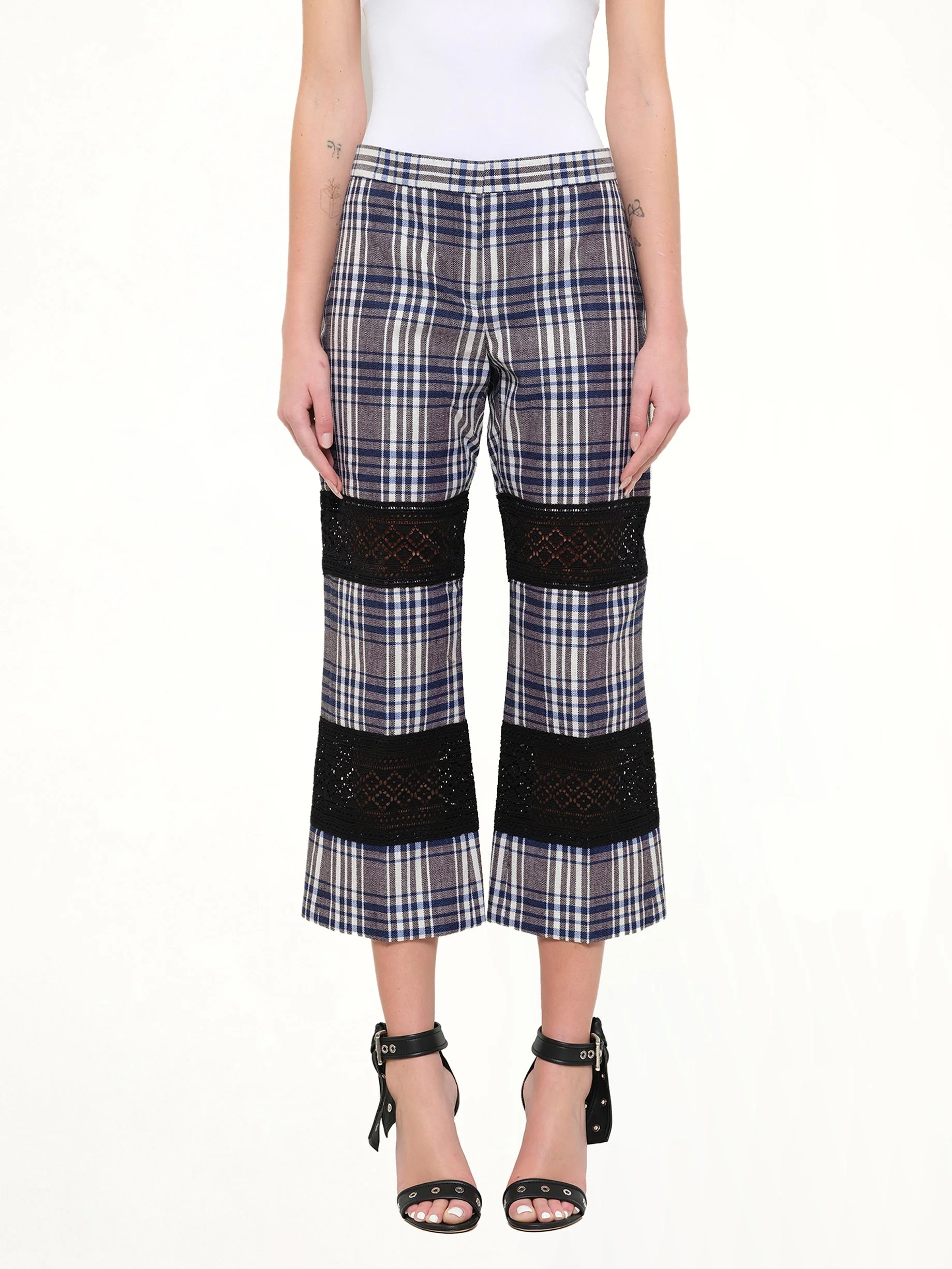 Macramé Kicks Pants in White/Blue Check - 1