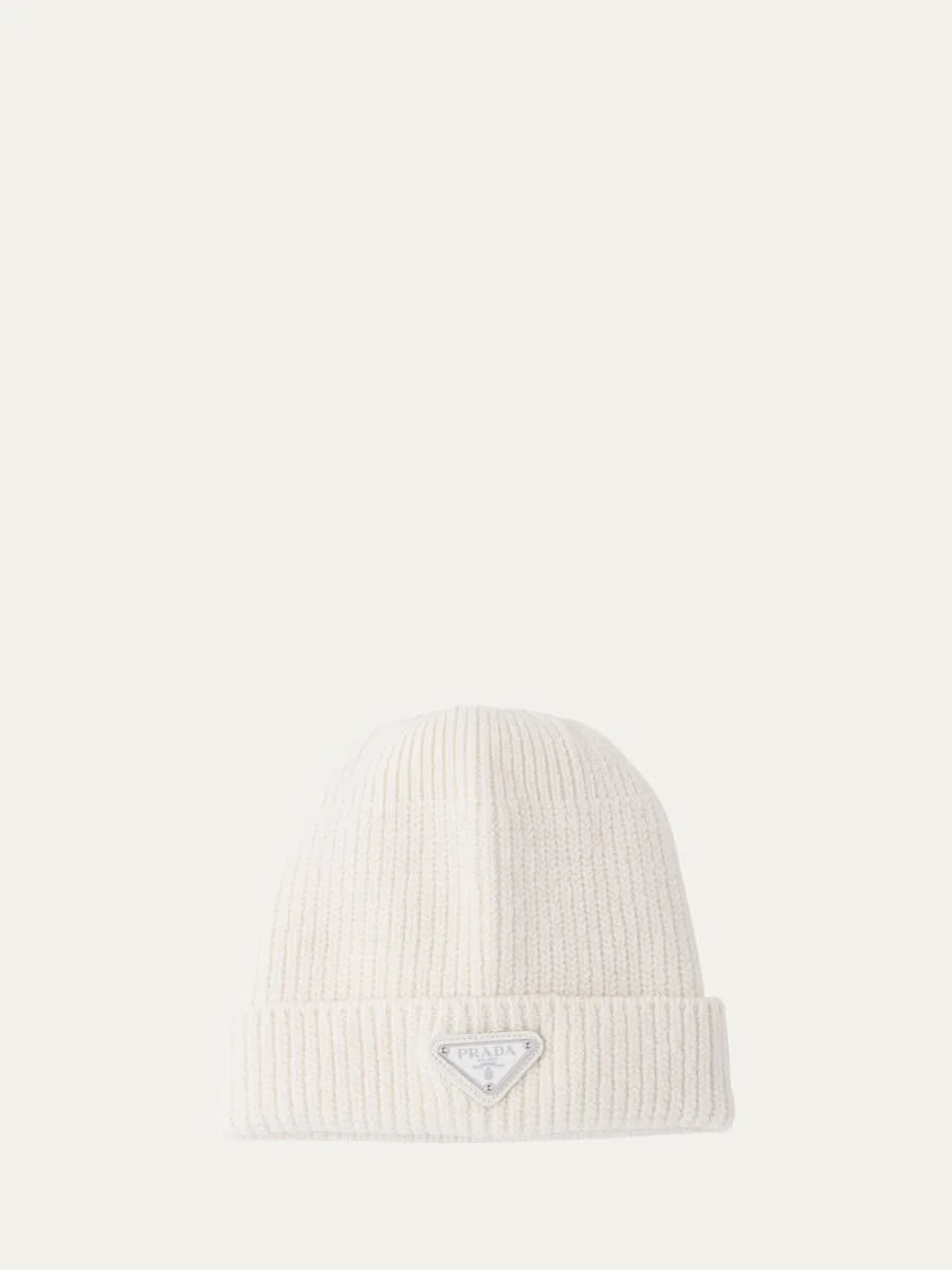 Men's Wool-Cashmere Ribbed Beanie Hat with Symbole - 1
