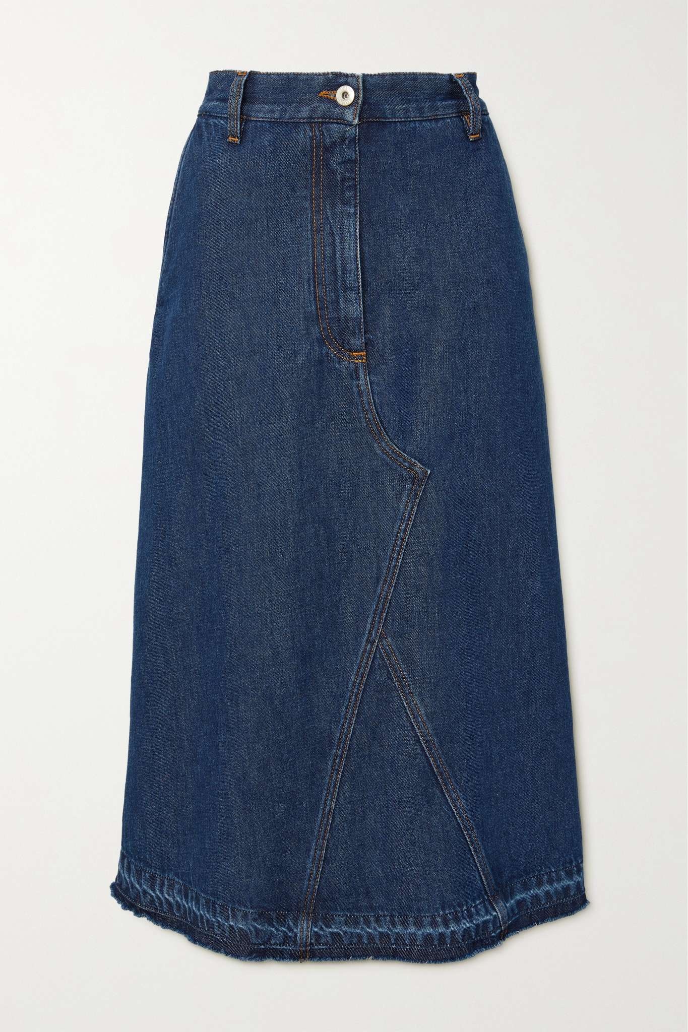 Frayed two-tone denim midi skirt - 1