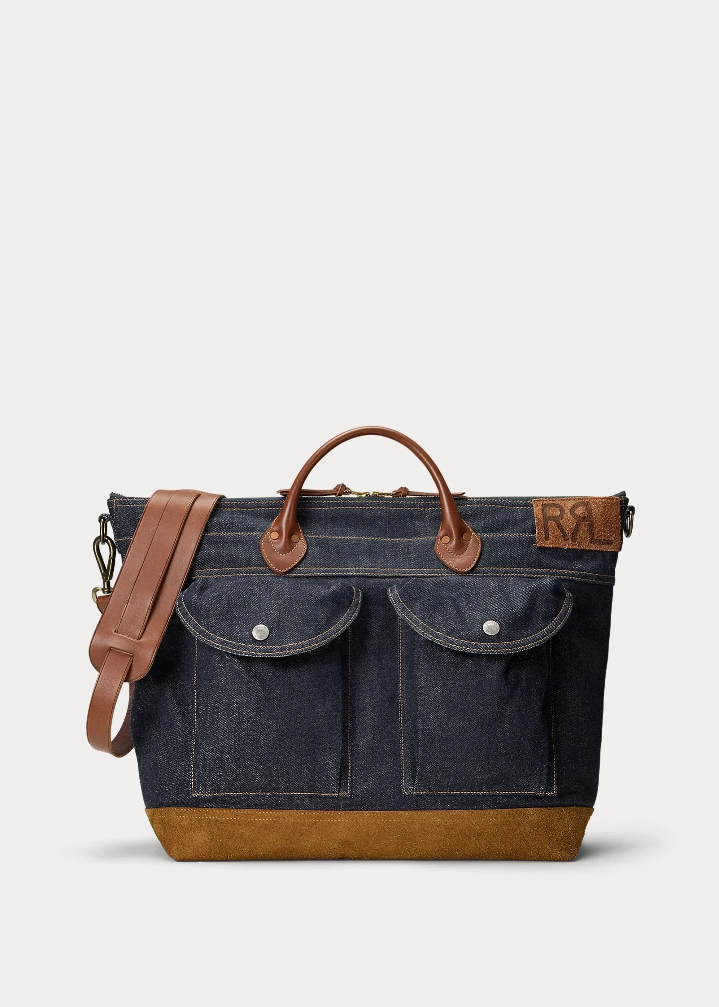Leather-Trim Indigo Denim Tote - 1
