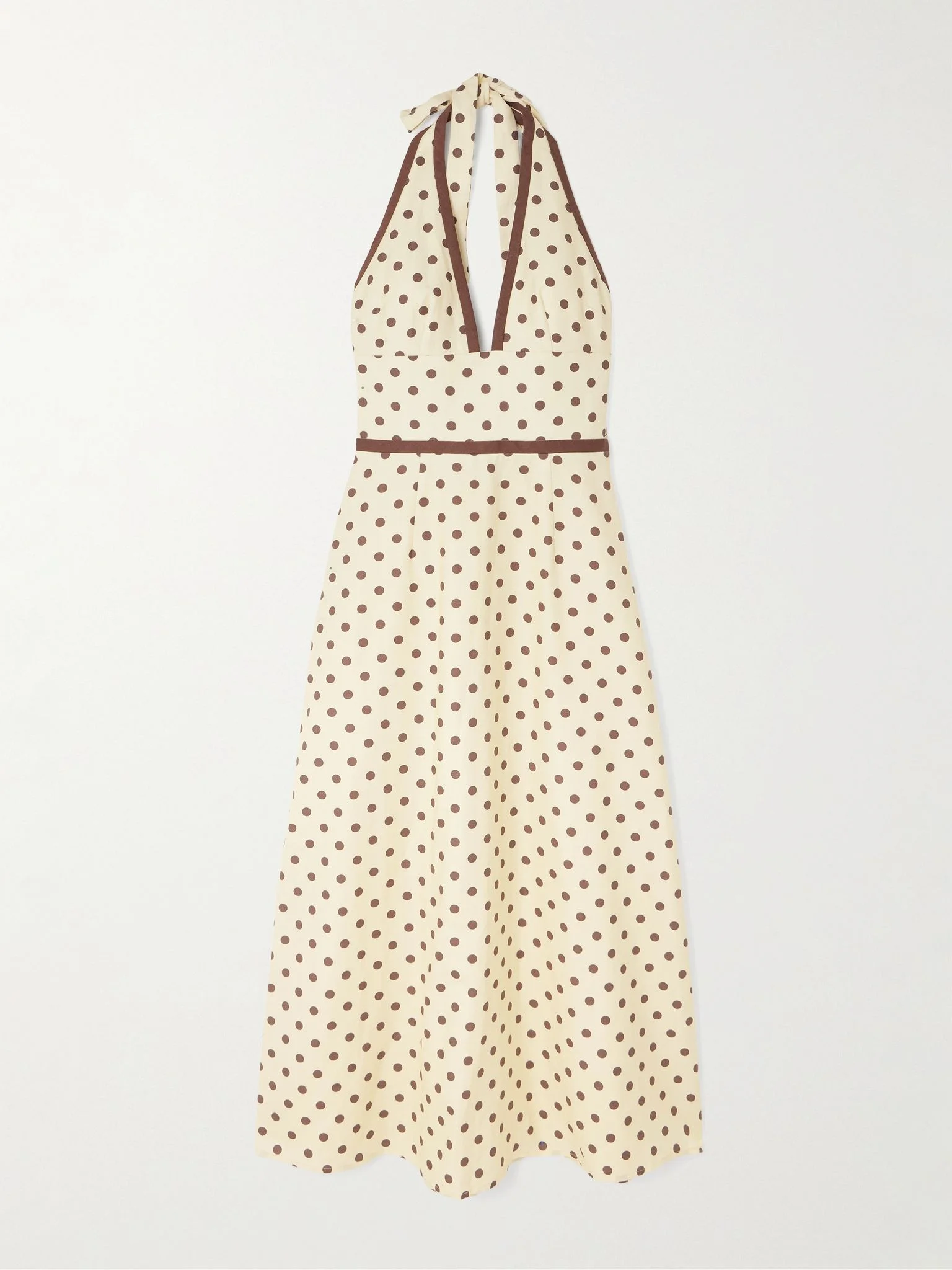 Bowie polka-dot linen and cotton-blend halterneck midi dress Cream - 1