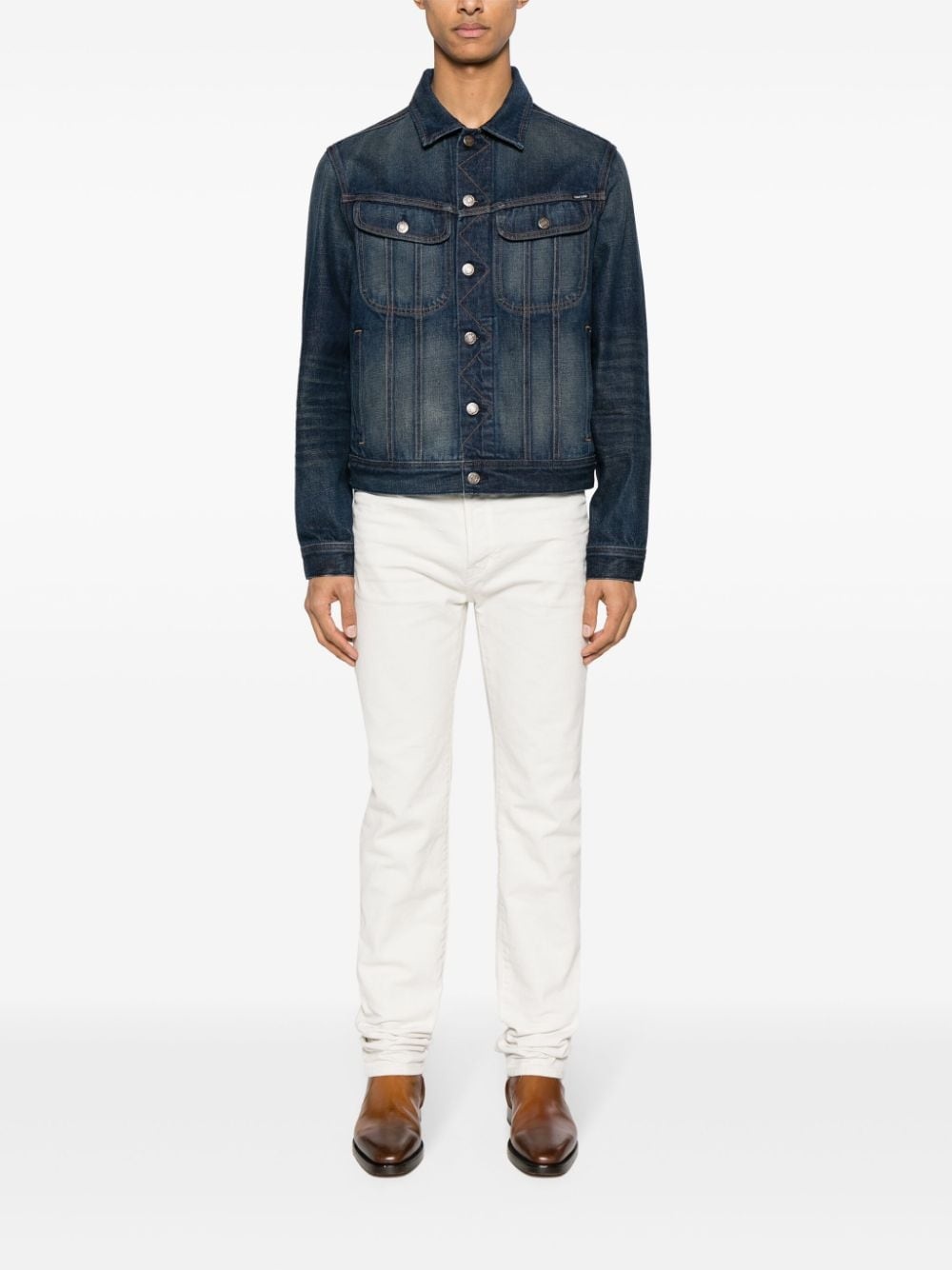 contrast-stitching denim jacket - 2