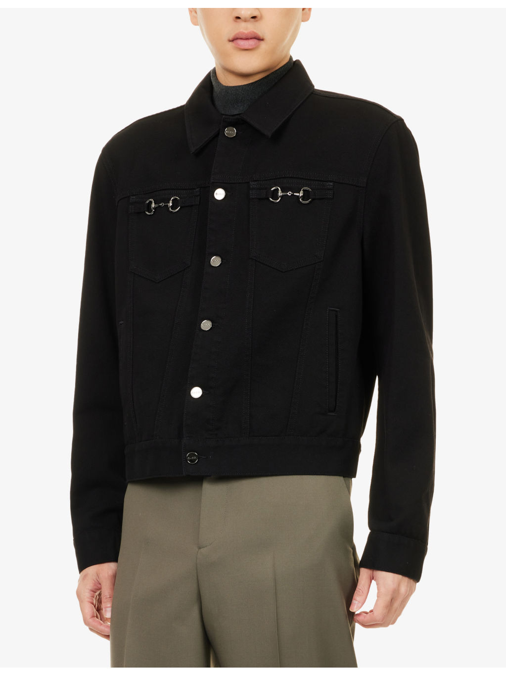 Horsebit-Buckle Long-Sleeve Denim Jacket - 3