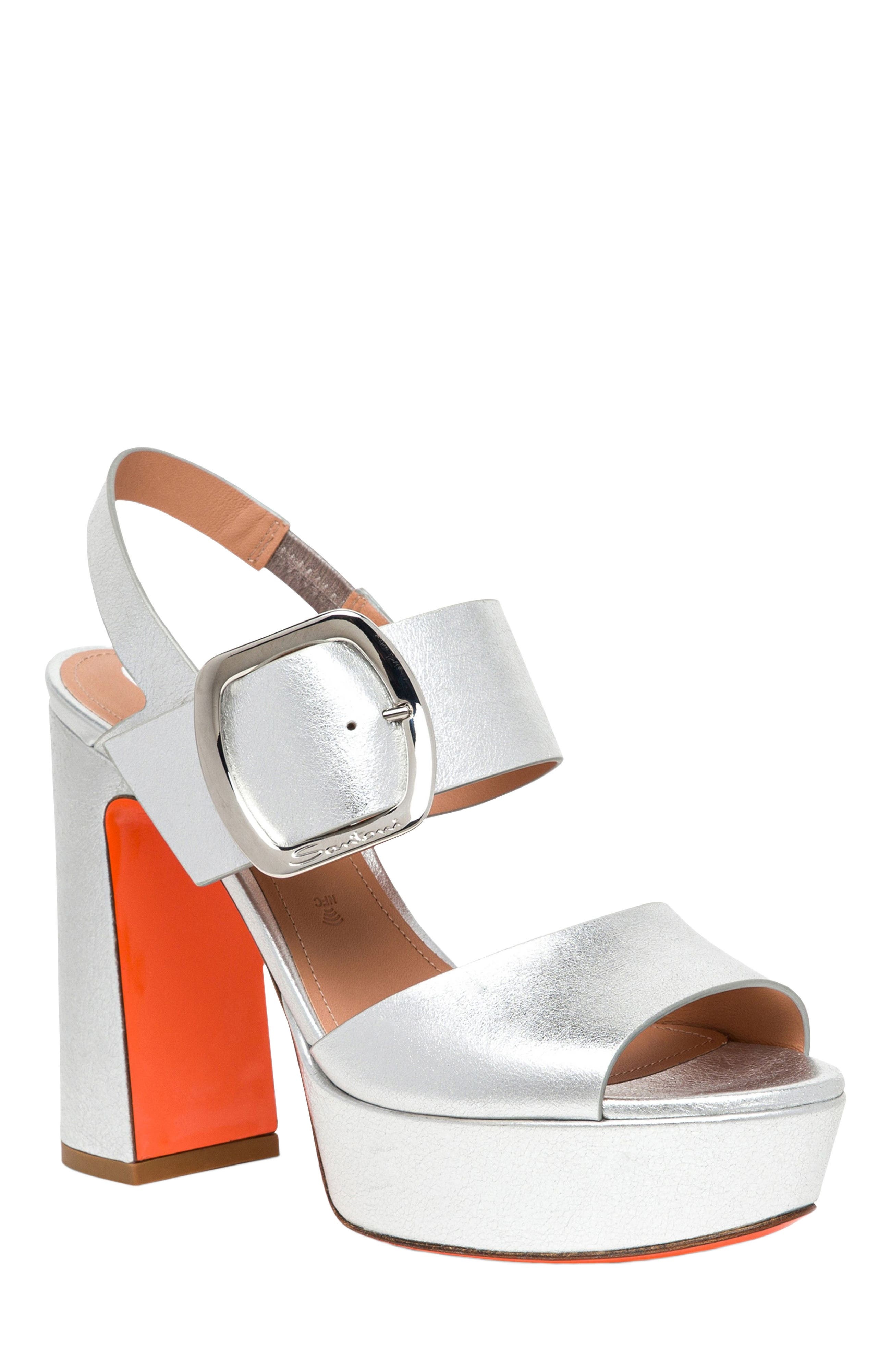 Santoni Women's laminated leather high-heel sandal in Silver at Nordstrom - 3