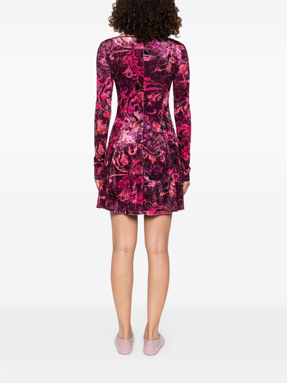 floral-print velvet mini dress - 4