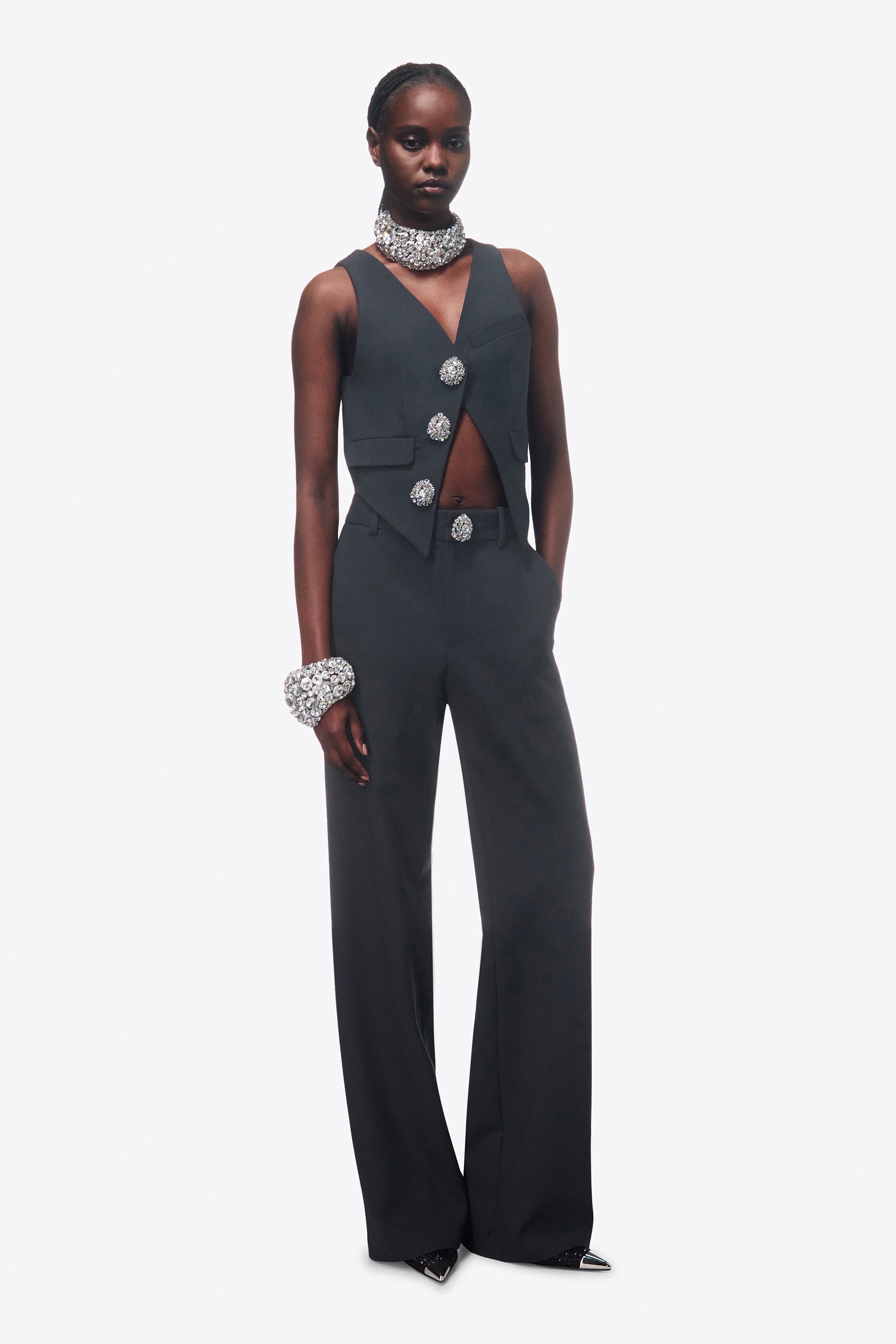 CRYSTAL BUTTON SLIT TROUSER - 3